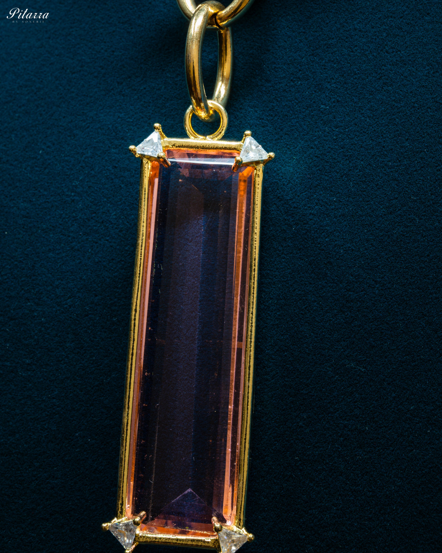 Rectangle Peach Crystal Doublet Chain Necklace