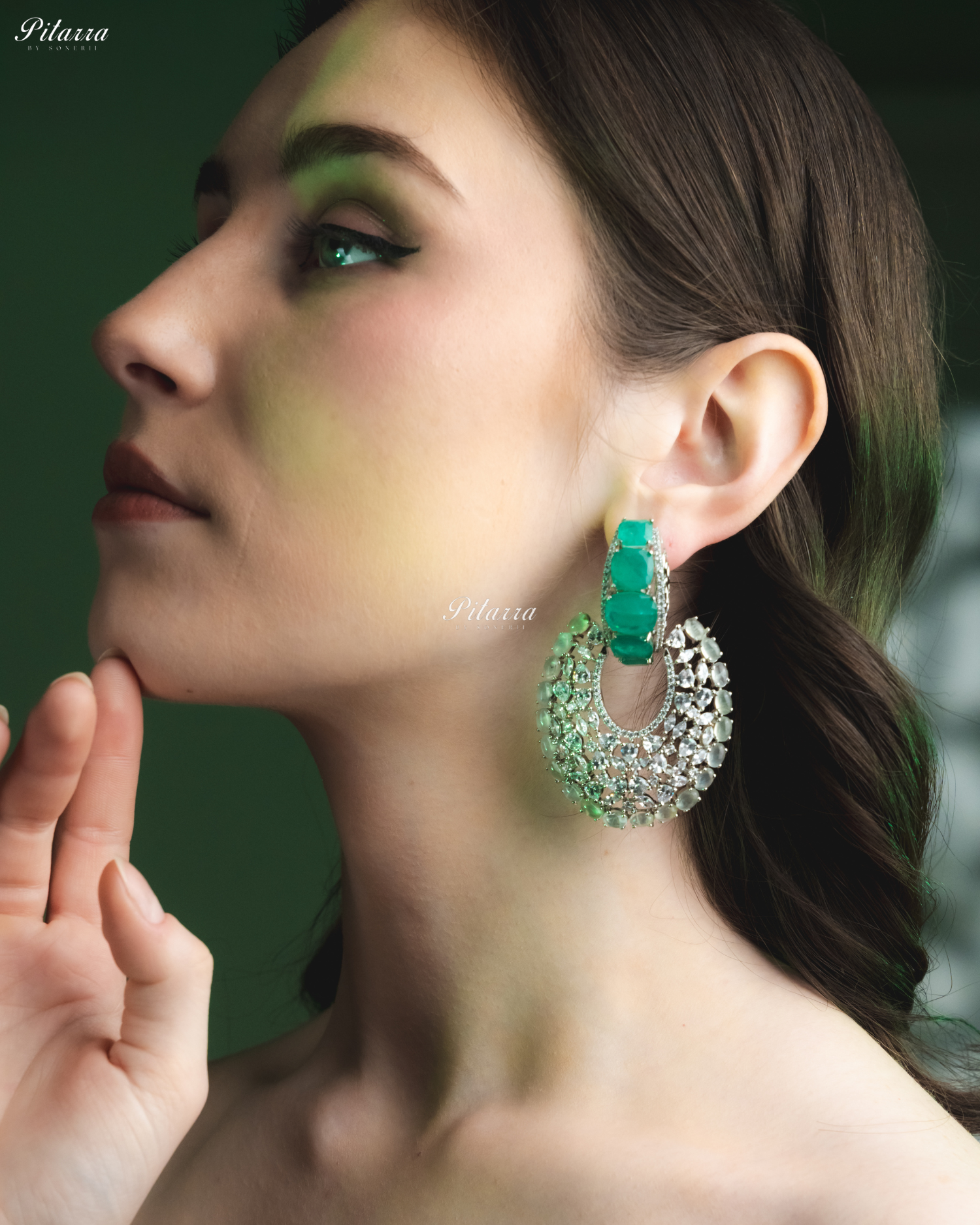 Green Stone White Layer Cubic Zirconia Dangler Earrings