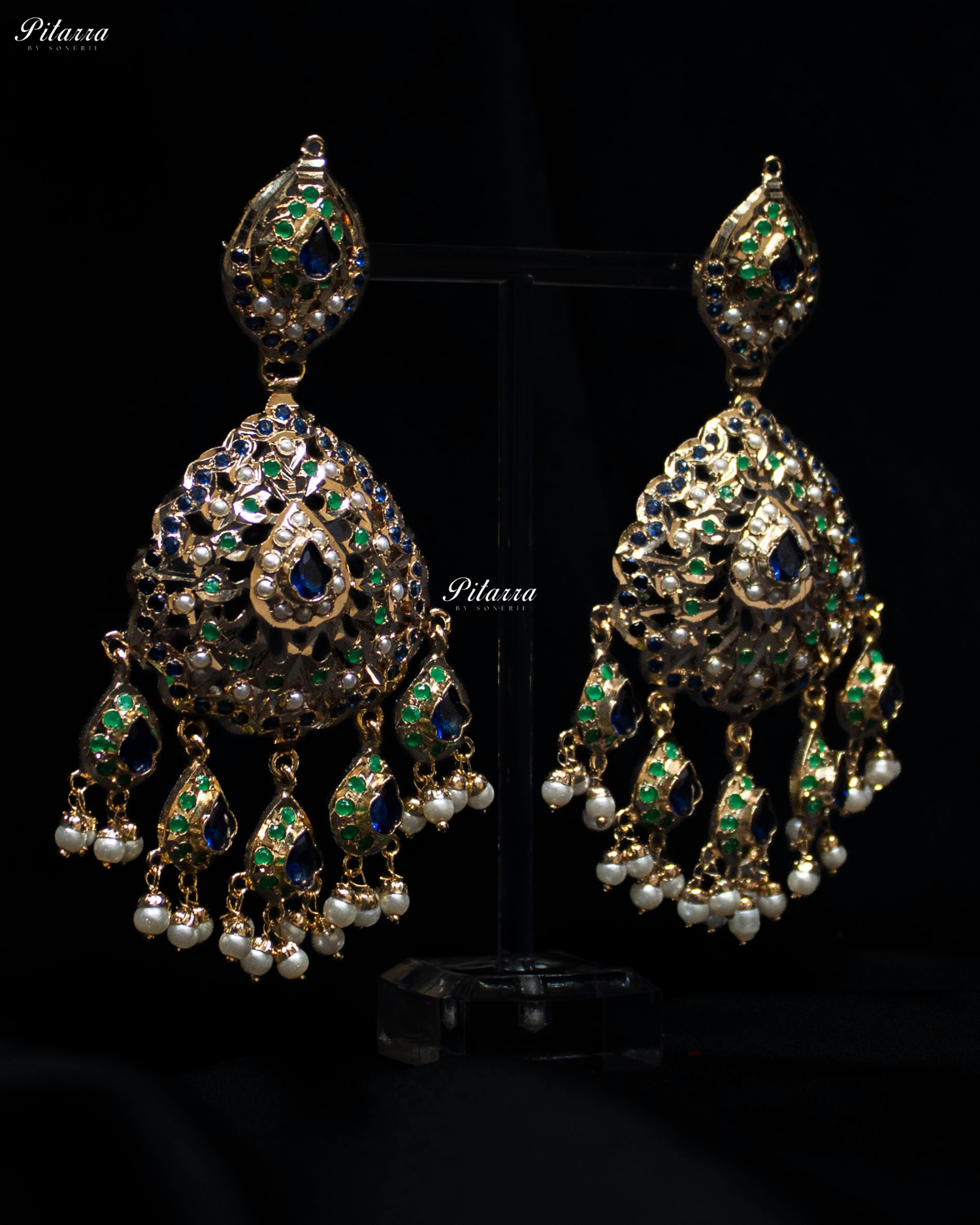 Emerald blue Handcrafted Chandbali Earrings
