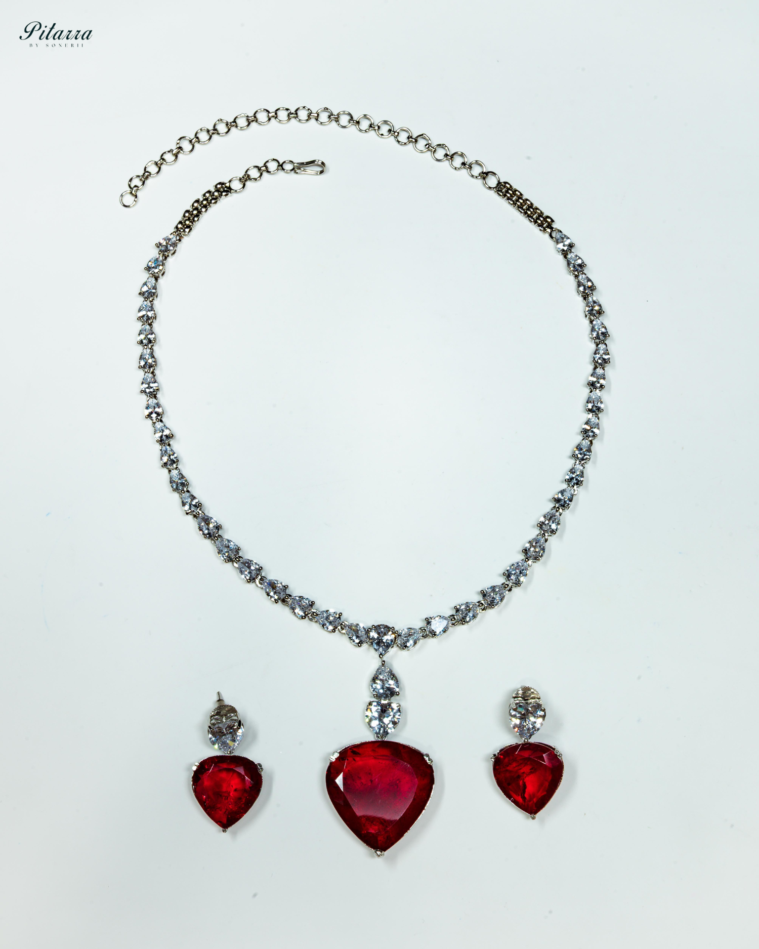 Red Drop Stone Centred CZ Necklace Set