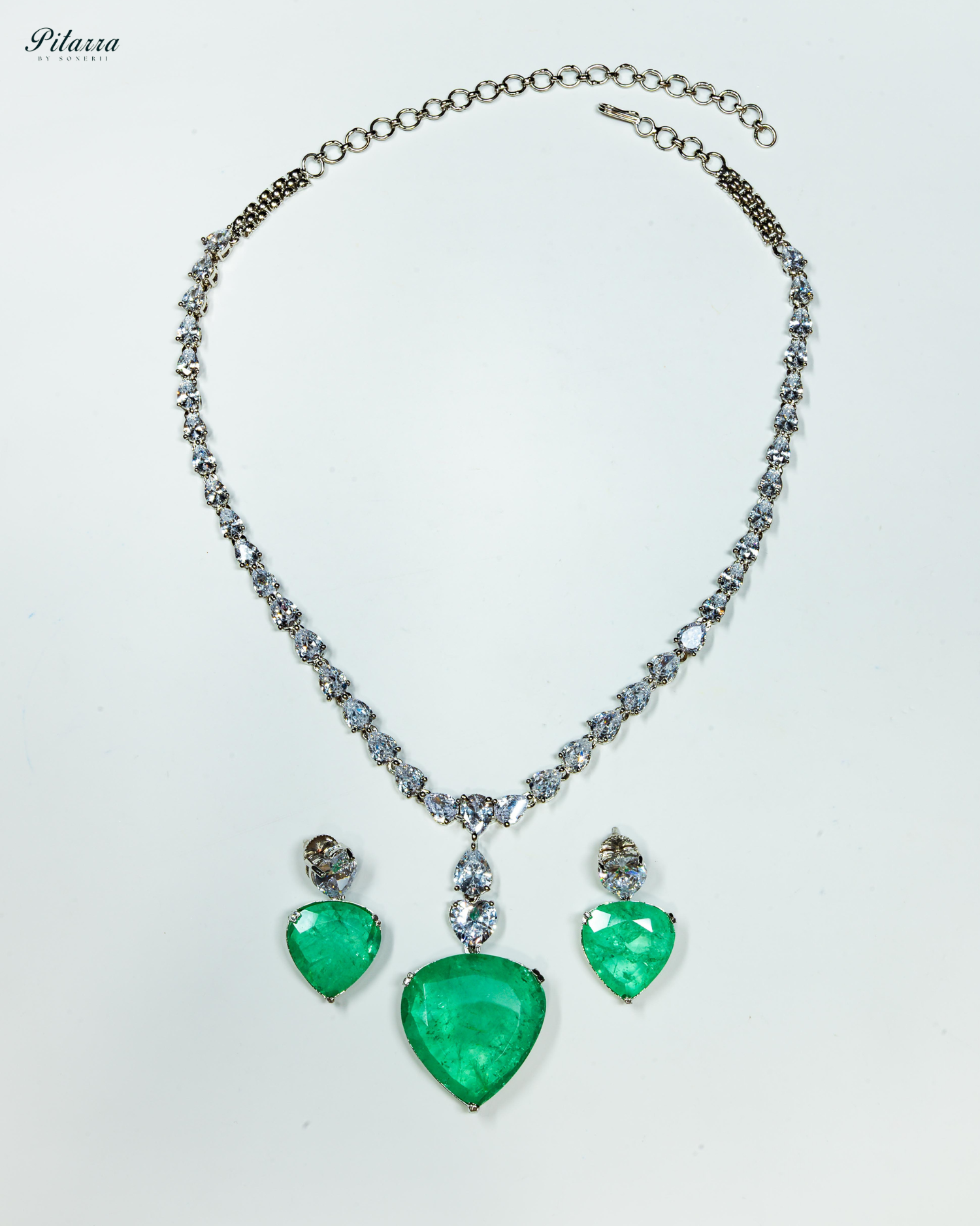 Mint Drop Stone Centred CZ Necklace Set
