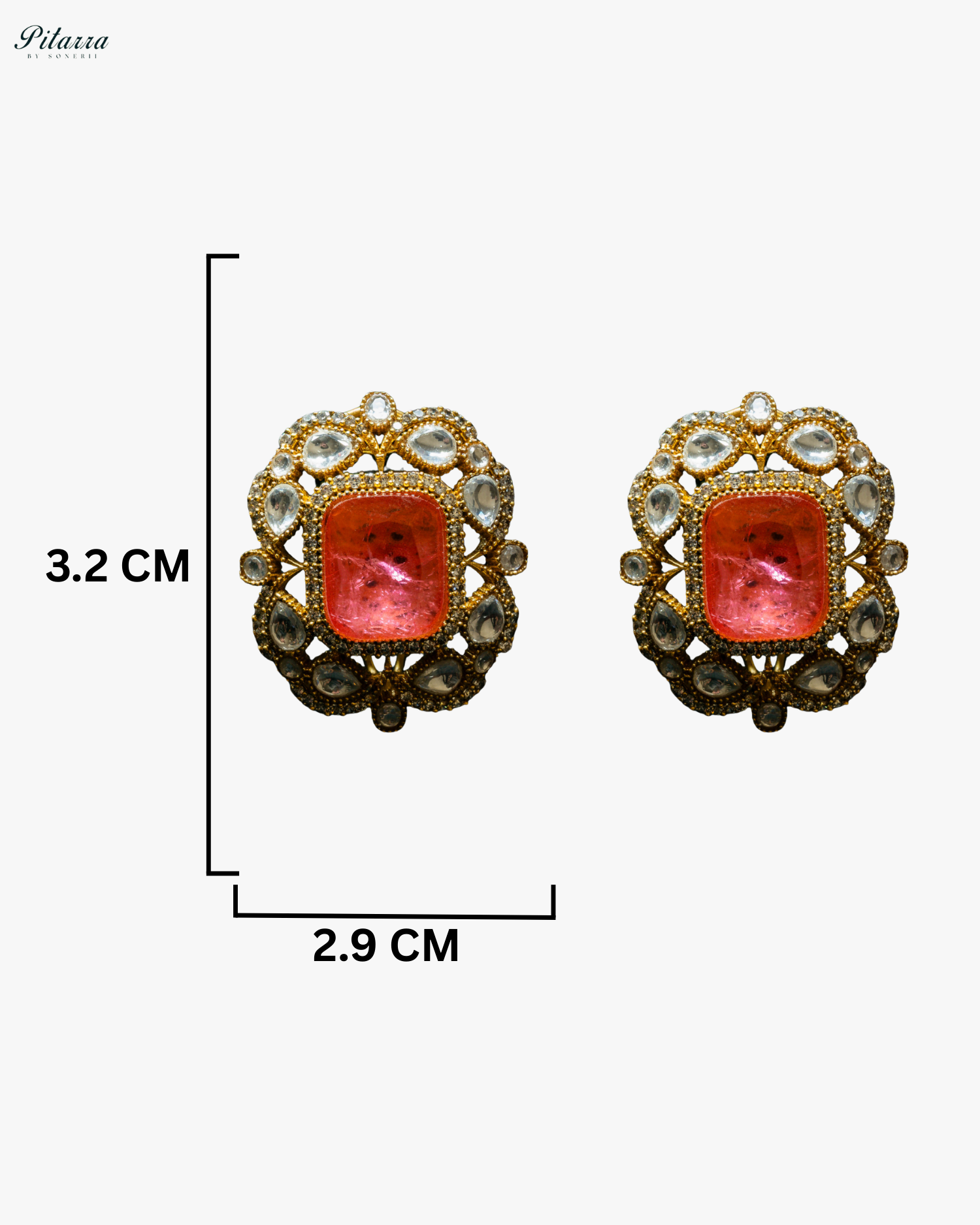 Gold Finish Orange Stone Kundan Stud Earrings