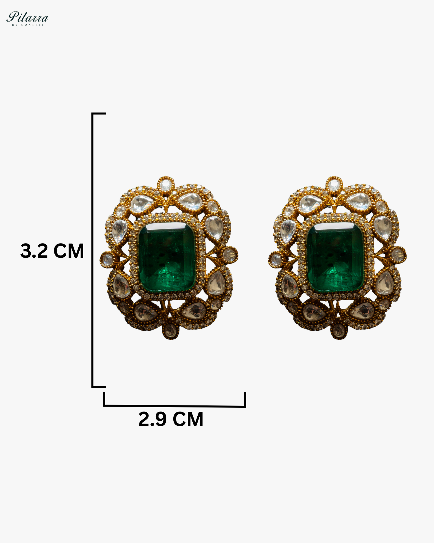 Gold Finish Emerald Stone Kundan Stud Earrings