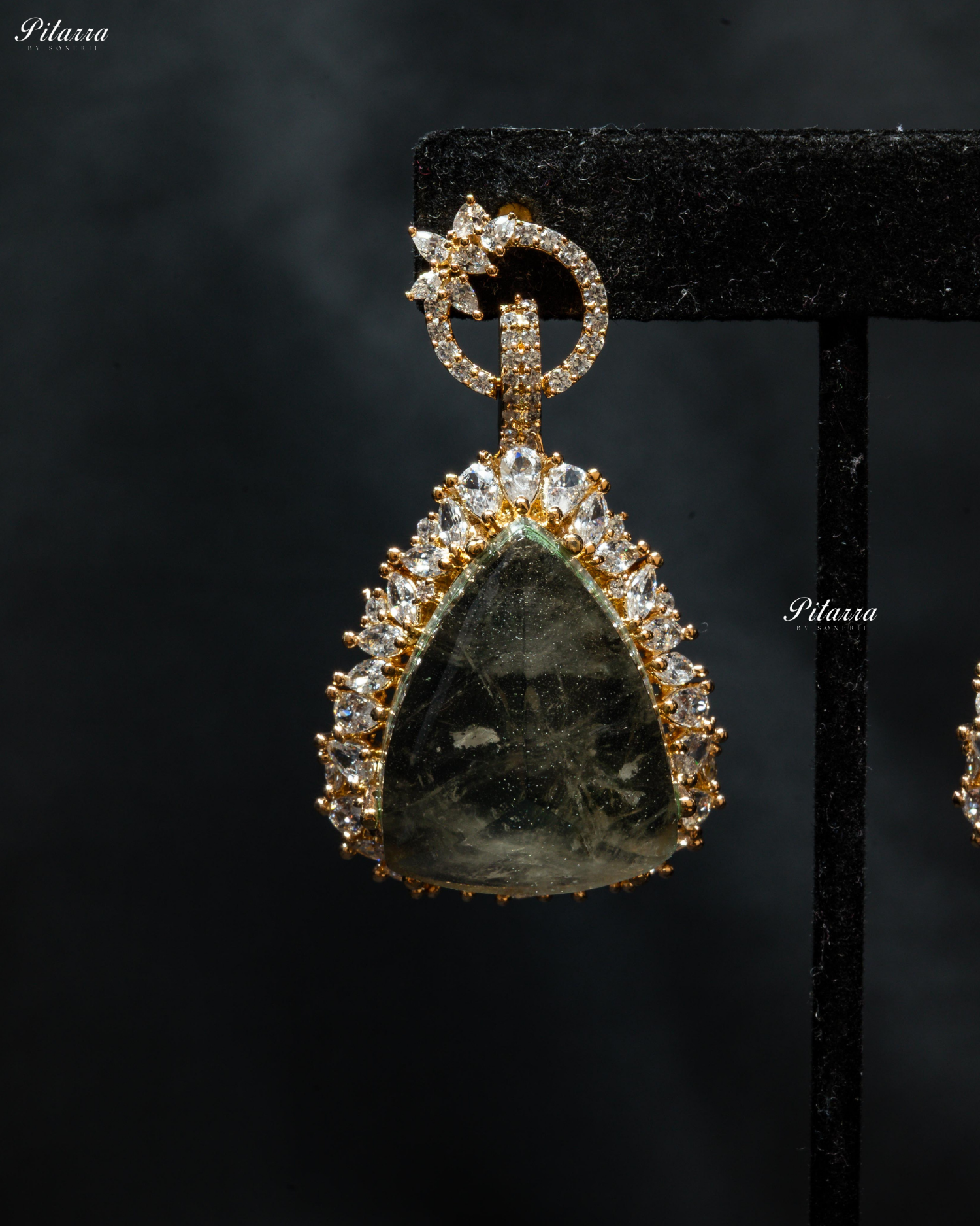 Golden Multilayered Grey Stone Statement Pendant Chain Choker