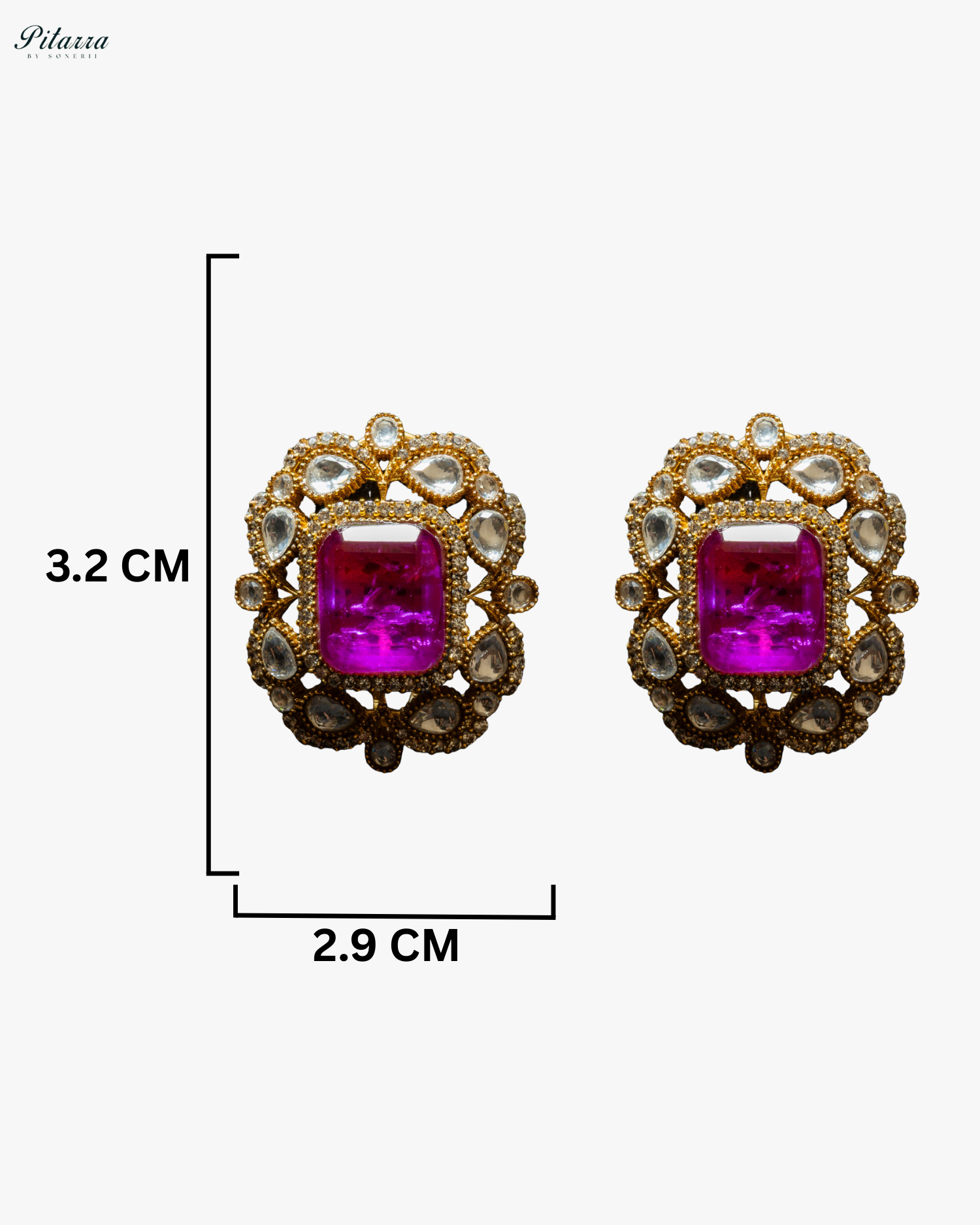 Gold Finish Purple Stone Kundan Stud Earrings