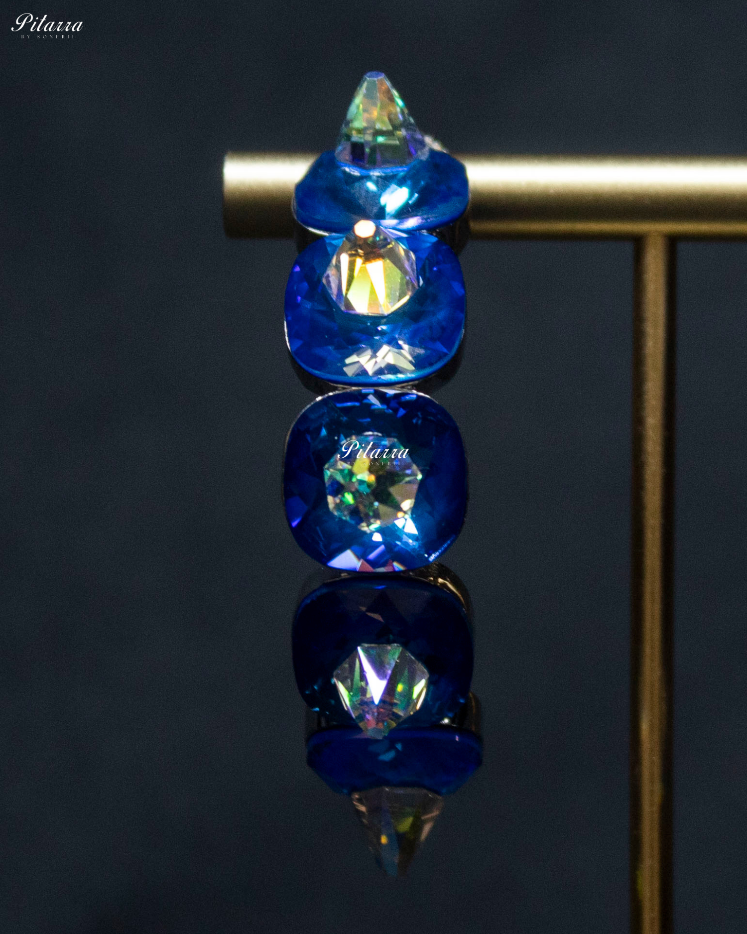 Blue Stone Pyramid Cut Crystal Dangle Earrings