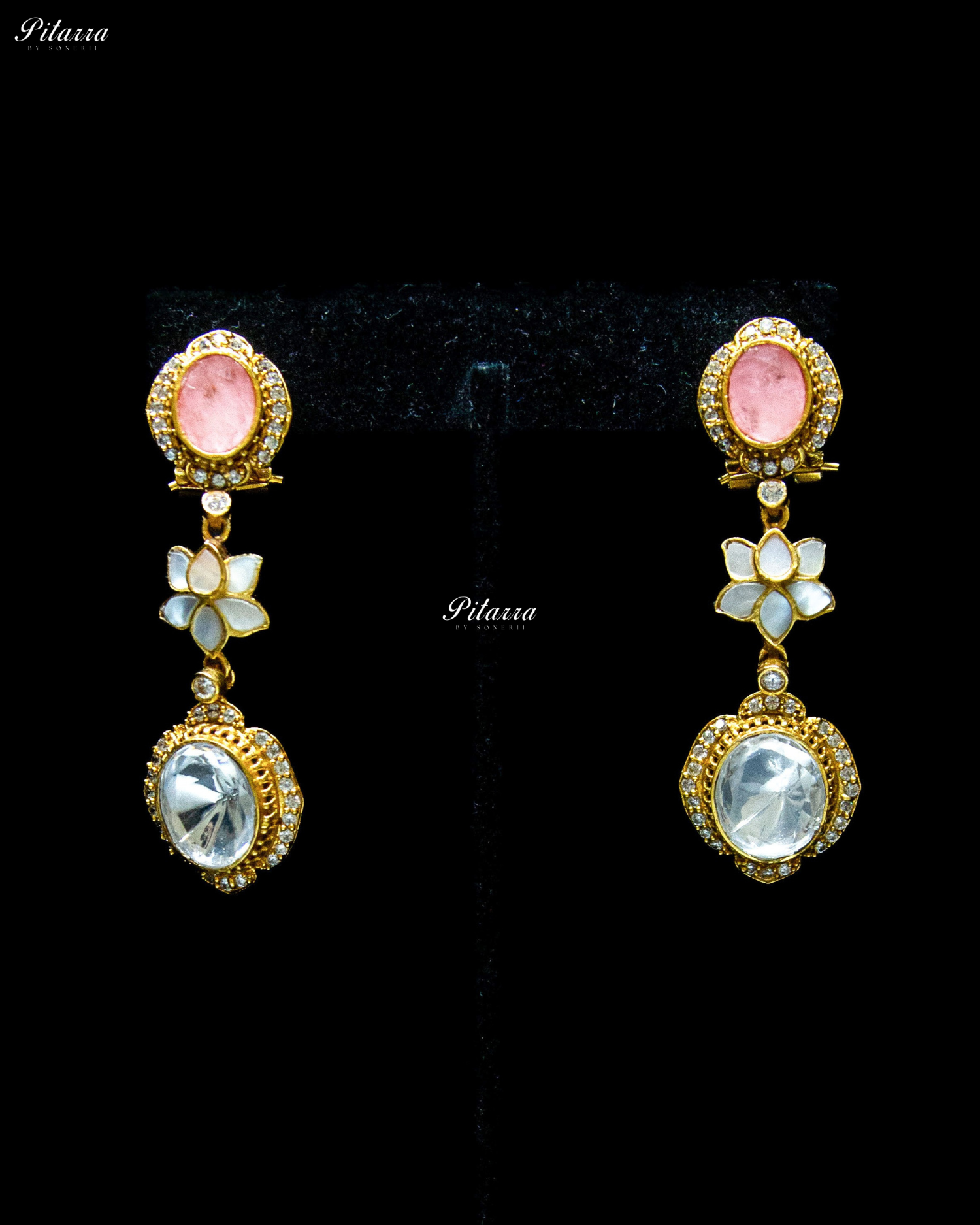 White Flora Peach Stone Kundan Choker Set