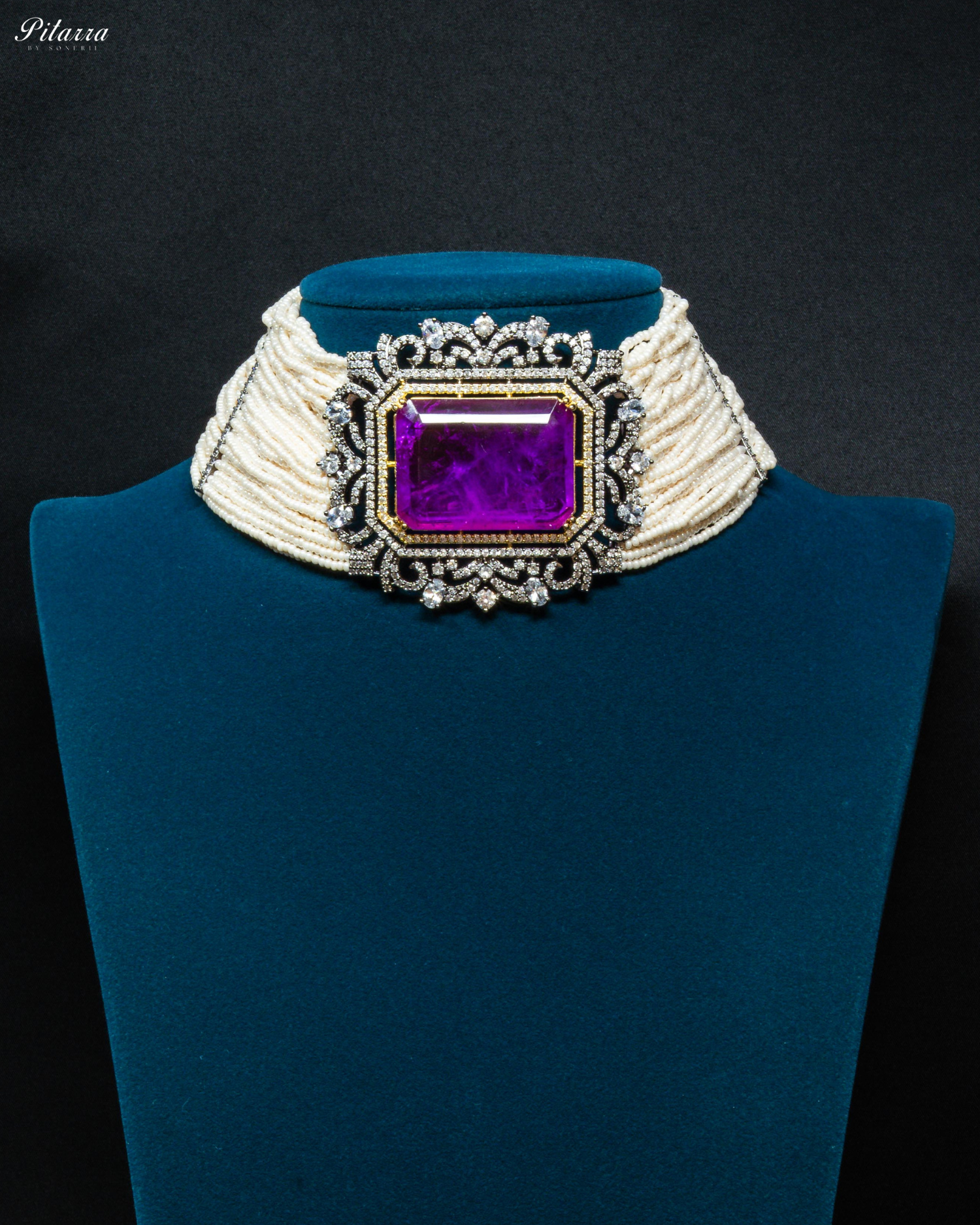 Purple Stone Doublet Pearl Choker Set