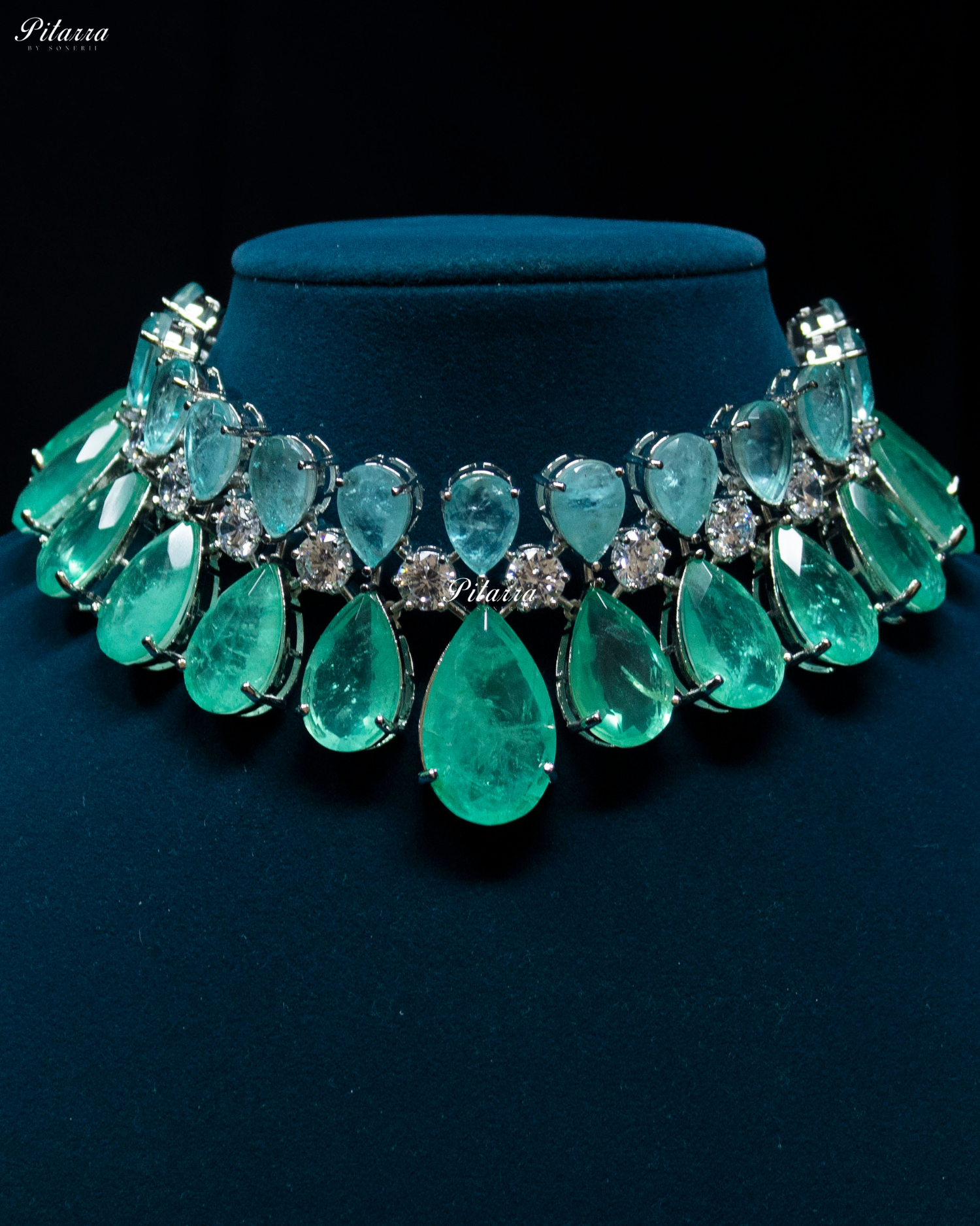 Two Tone Tear Drop Shaped Crystal Necklace Set