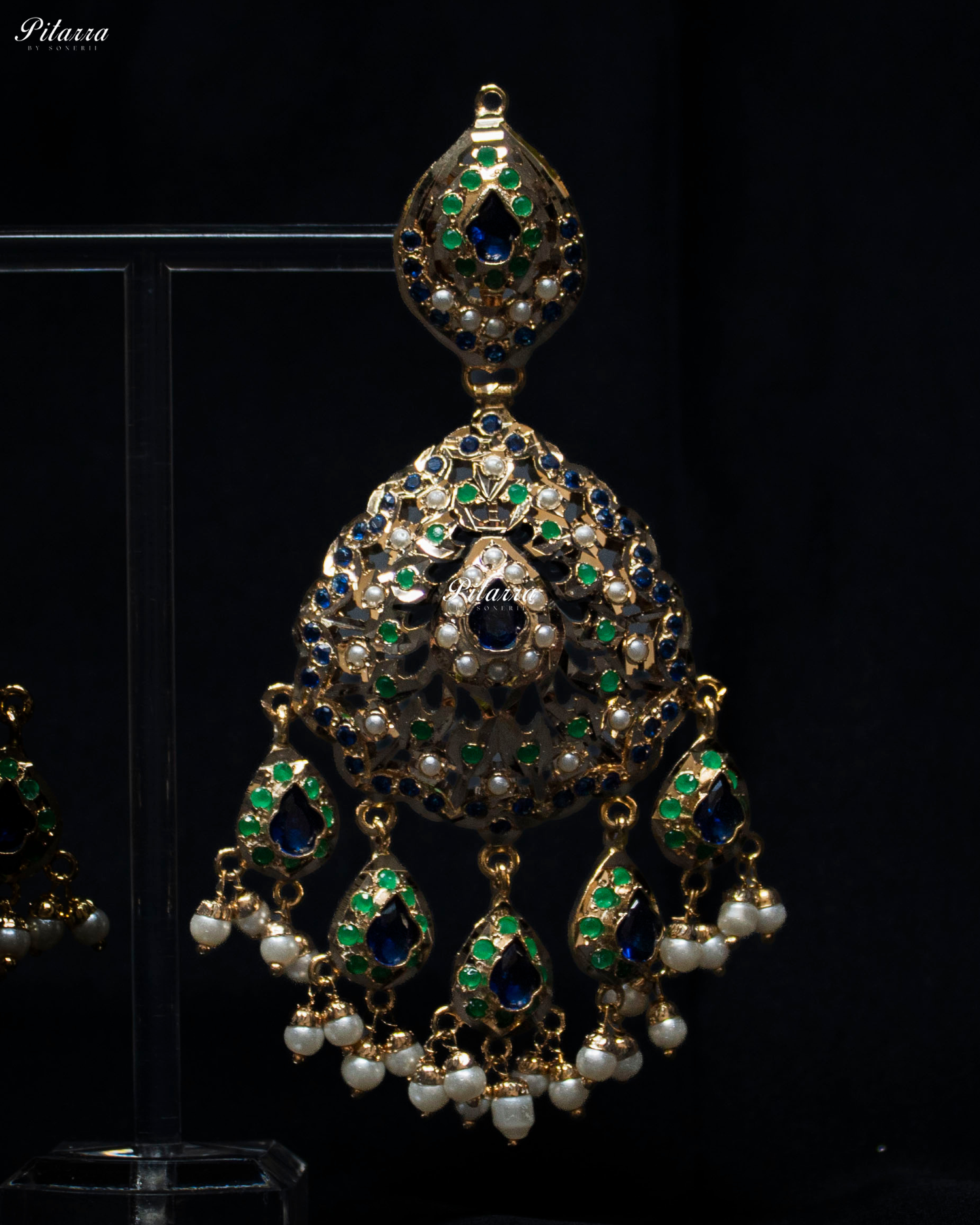 Emerald blue Handcrafted Chandbali Earrings