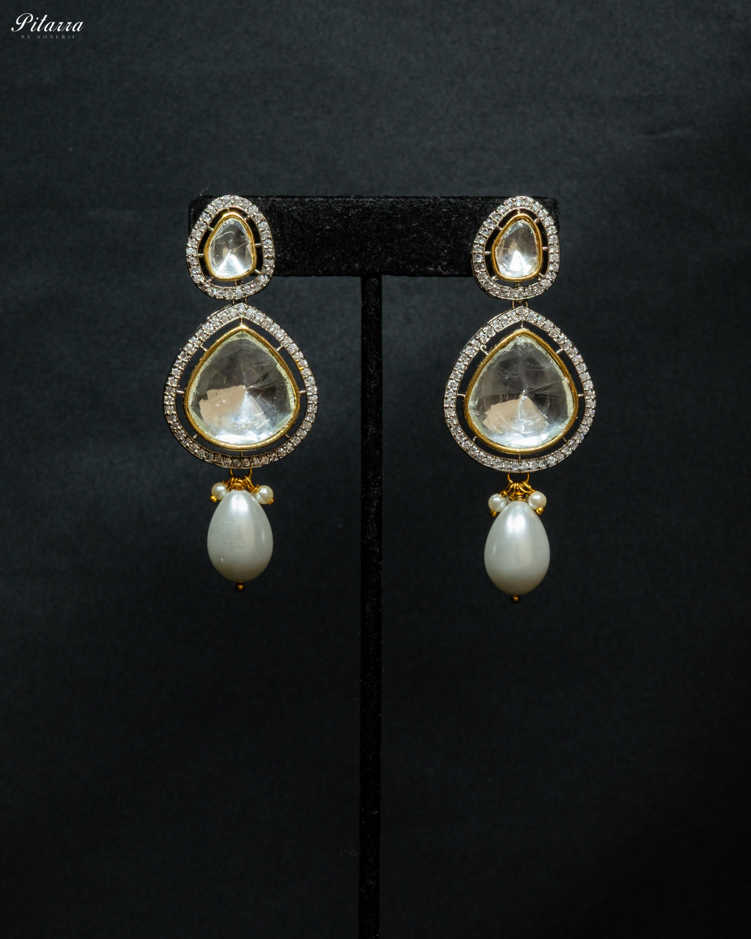 Golden Three-Layer Polki Kundan Necklace Set