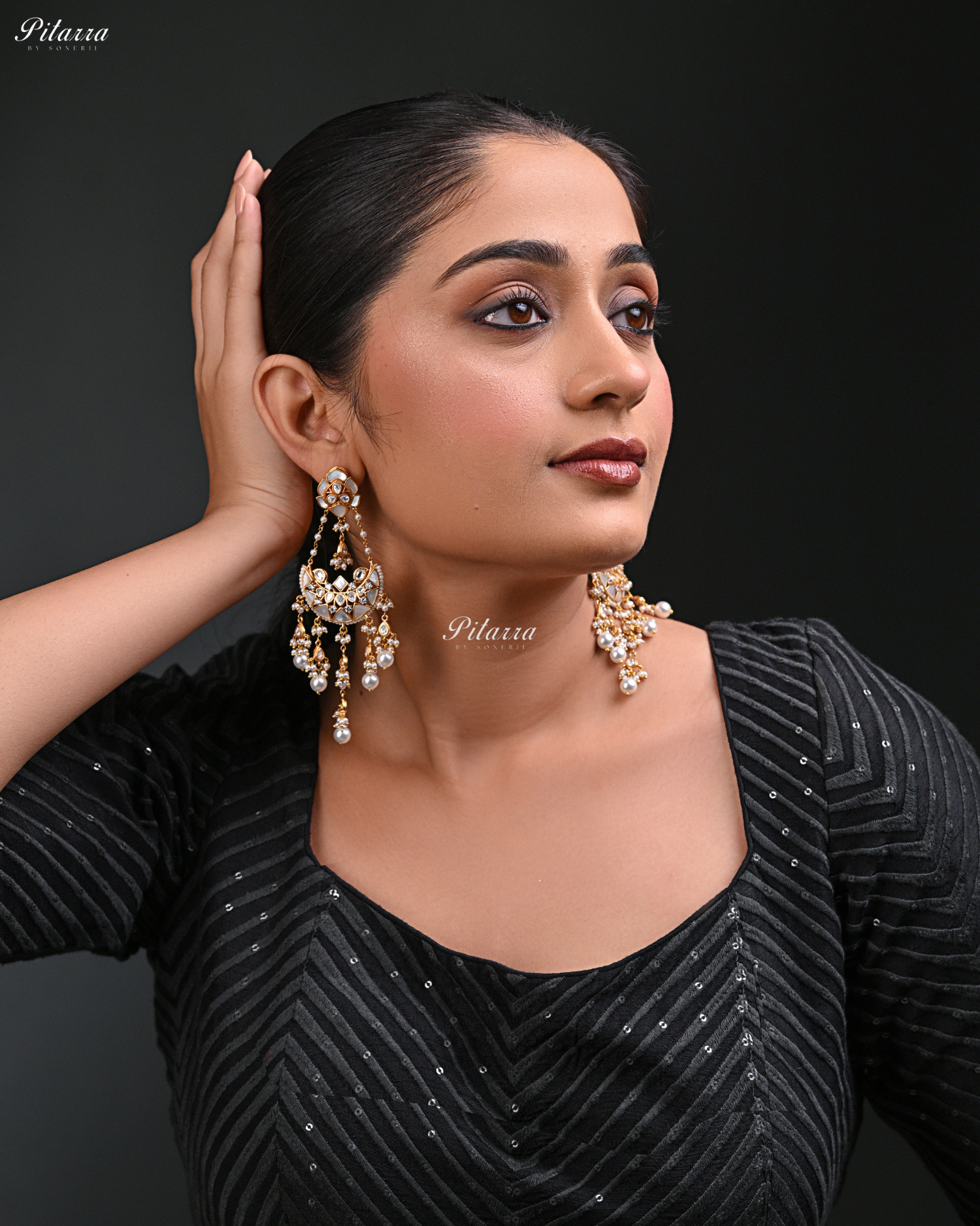 White Colour Gold Plated Pearl Chandbali Earrings