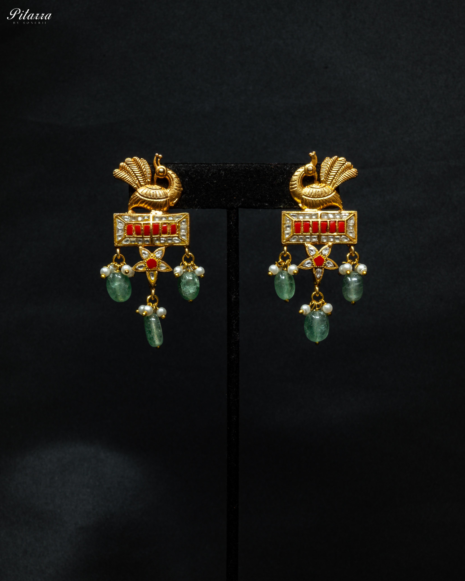 Golden Peacock Green Pearl Fusion Necklace Set
