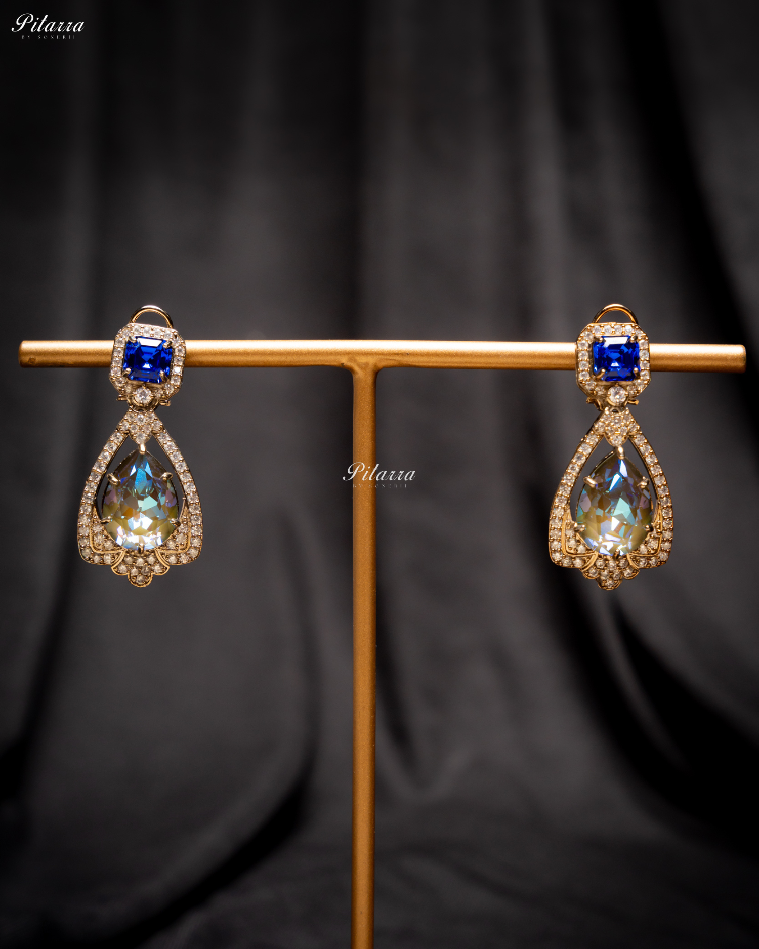 Navy Blue Stone Layered Zircon Necklace Set