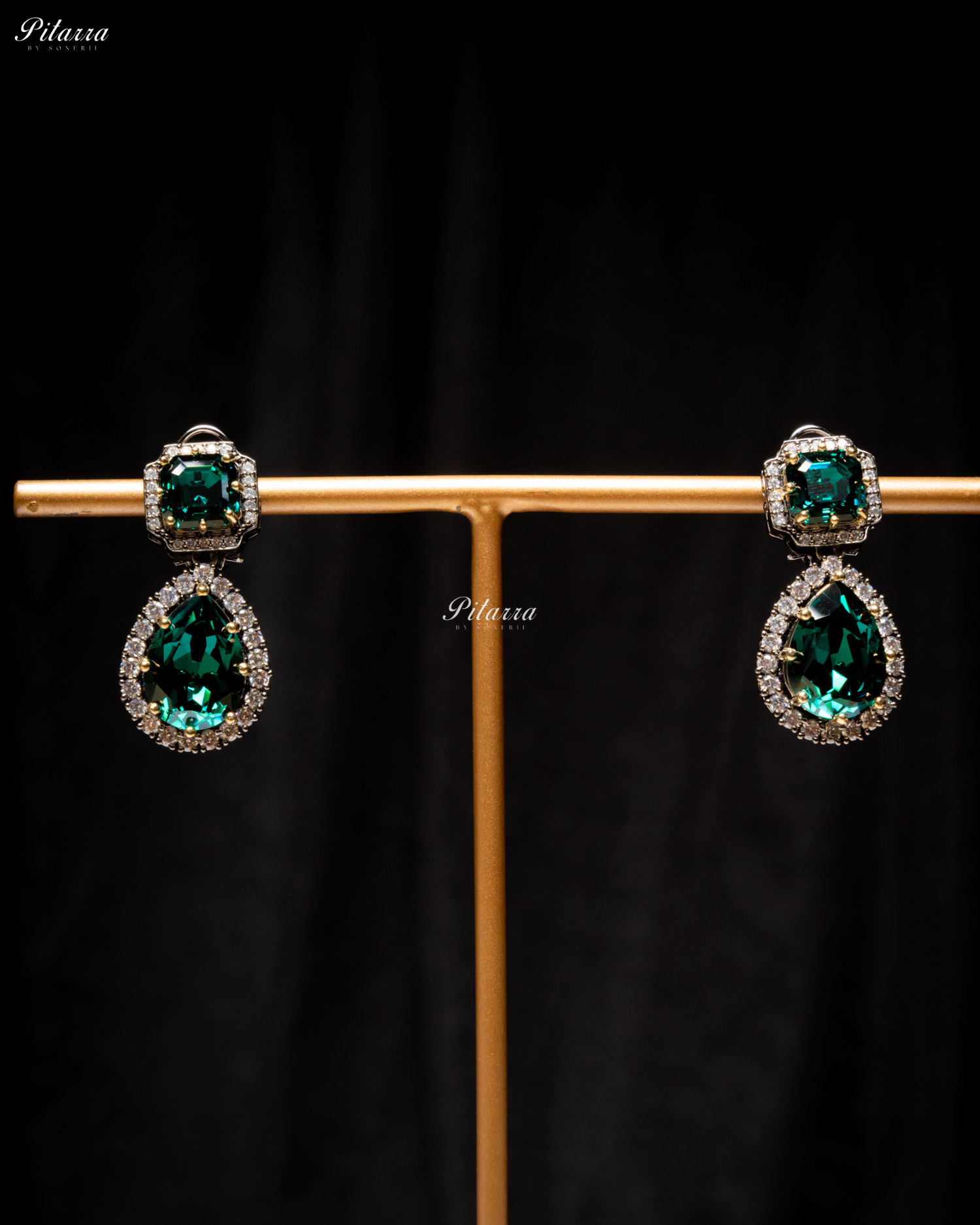 Emerald Two Layer Silver CZ Necklace Set