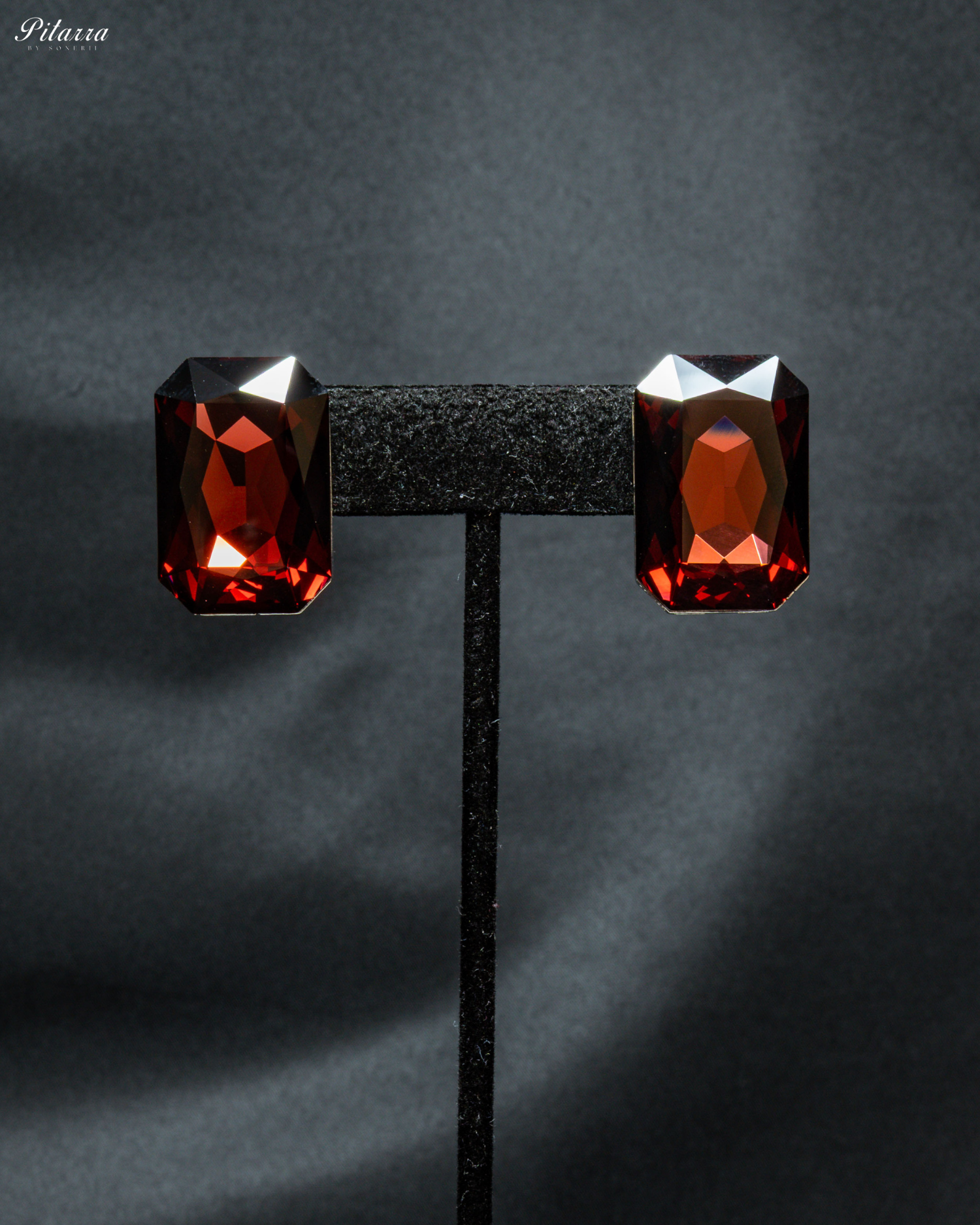 Red Stone Square Pinkish Crystal Necklace Set
