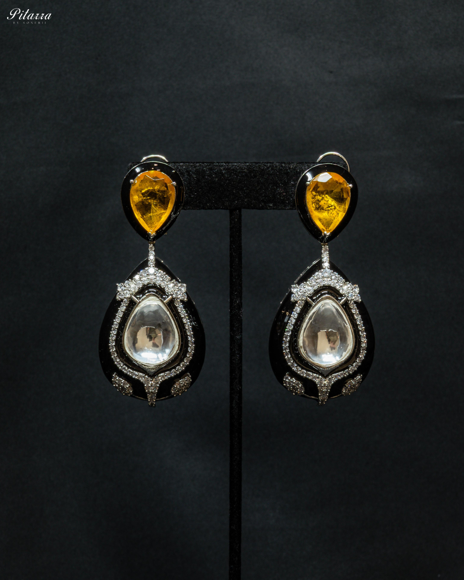 Yellow Stone Crystal Drop Dangler Earrings