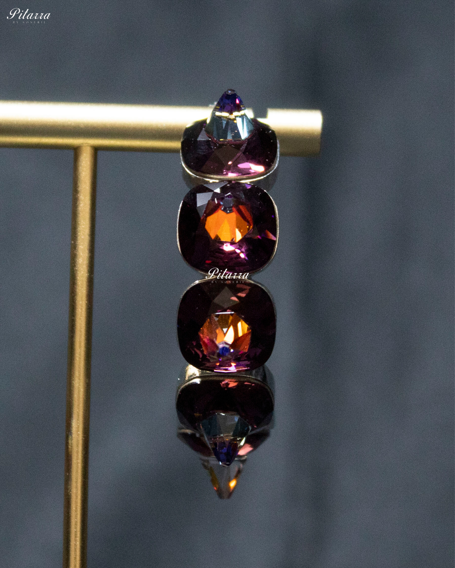 Wine Red Stone Pyramid Cut Crystal Dangle Earrings