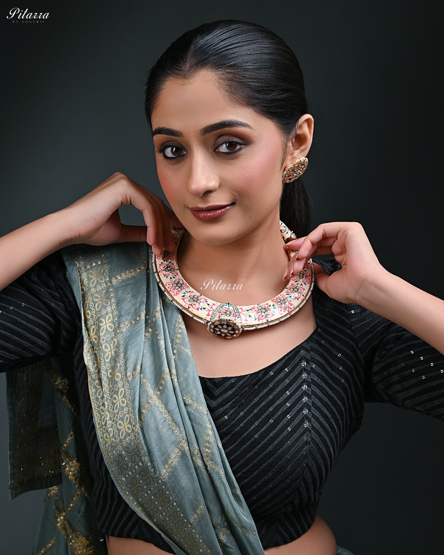 Rajwada Pink Floral Meenakari Kundan Choker Set