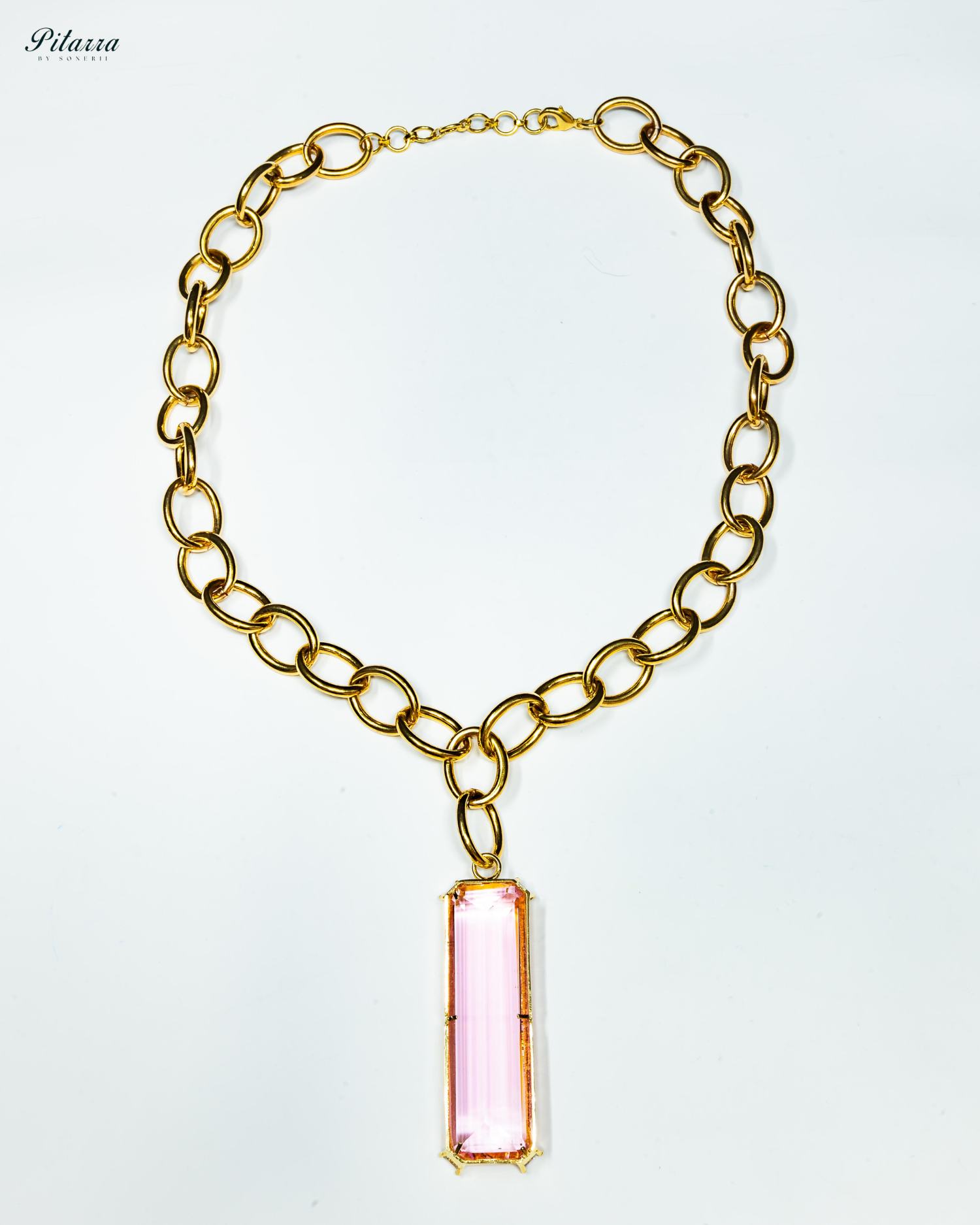 Rectangle Peach Crystal Doublet Chain Necklace