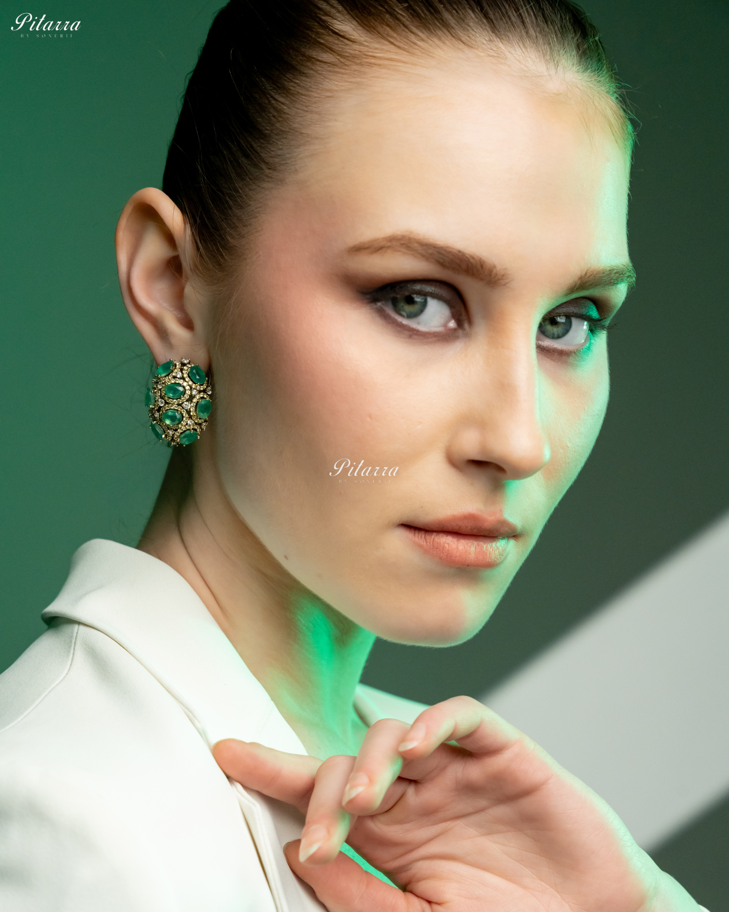 Green Stone Golden Crystal Stud Earrings
