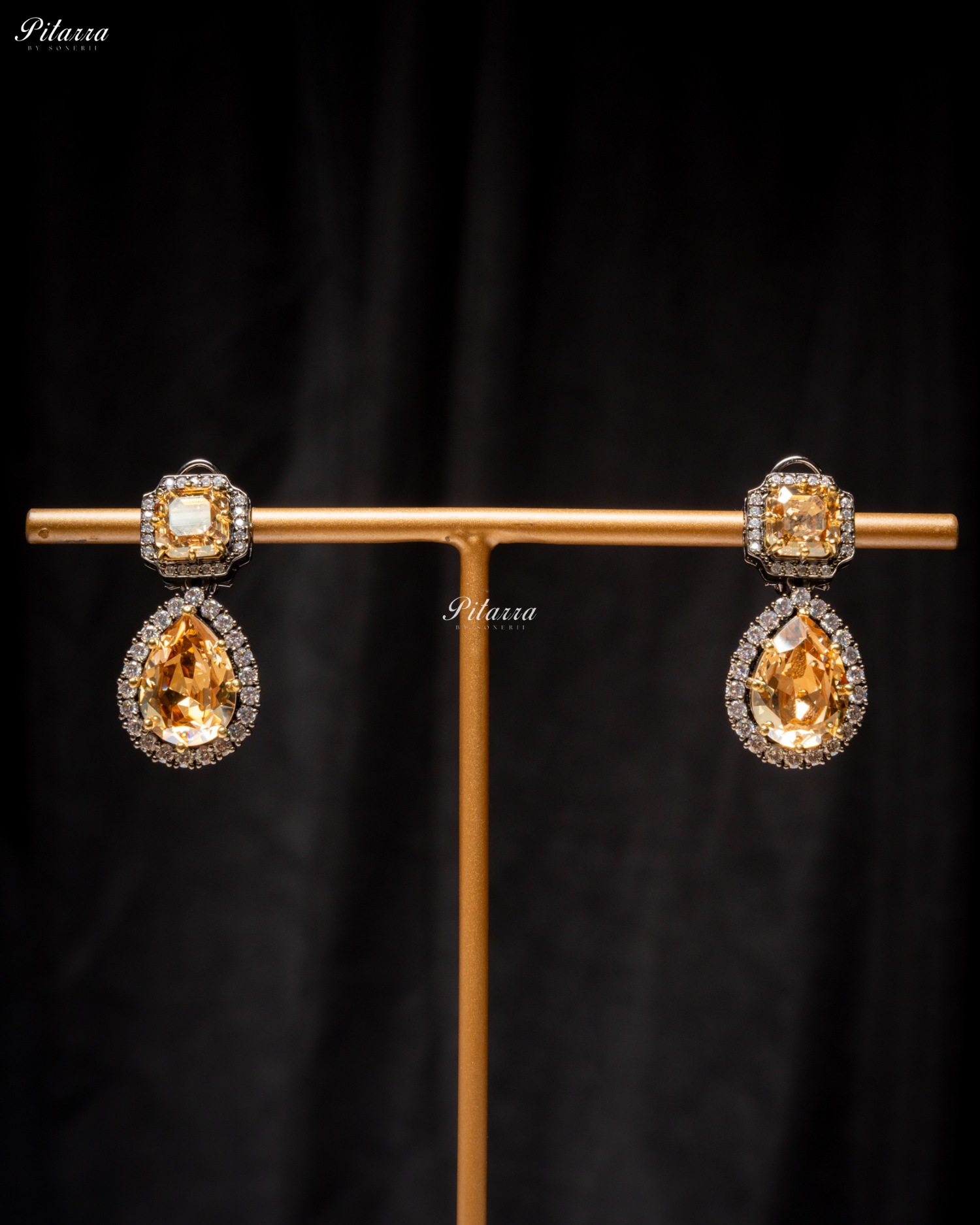 Yellow Two Layer Silver CZ Necklace Set