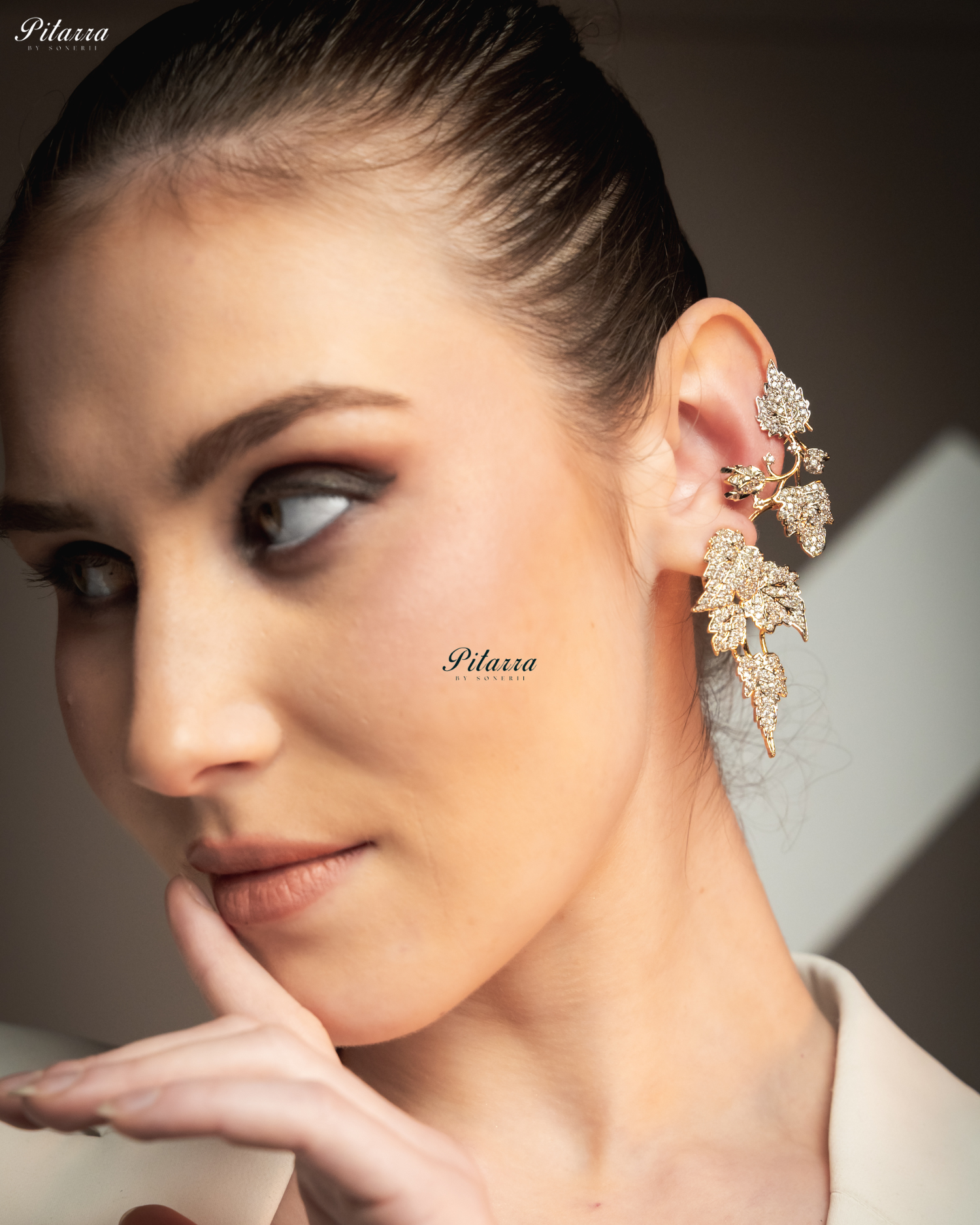 Silver - Golden Unique Leaf Shaped Crystal Earrings