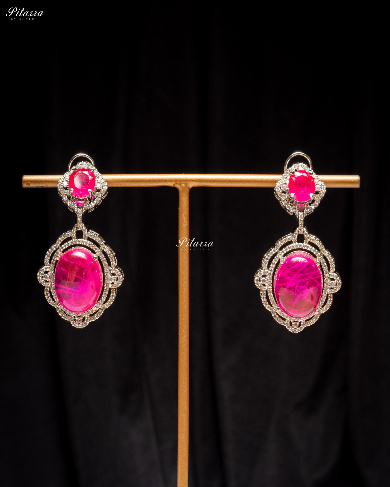 Pink Stone Silver Finish Tone Crystal Necklace Set