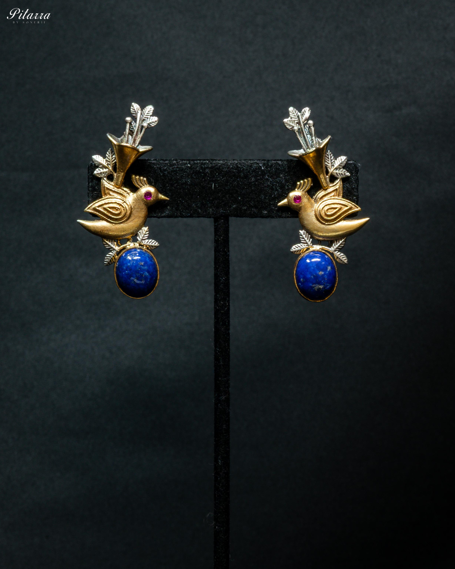 Two Tone Blue Stone 92.5 Silver necklace Set
