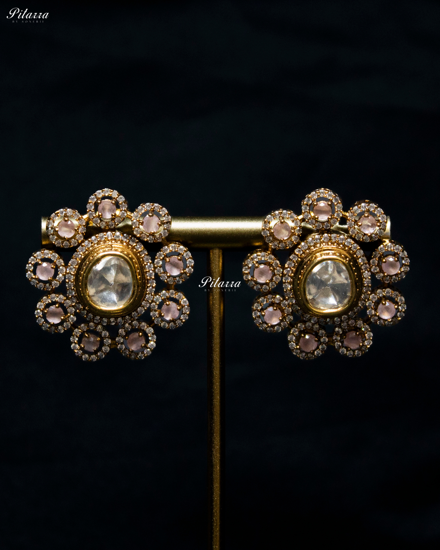 Pink Stone Gold Finish Moissanite Kundan Choker Set