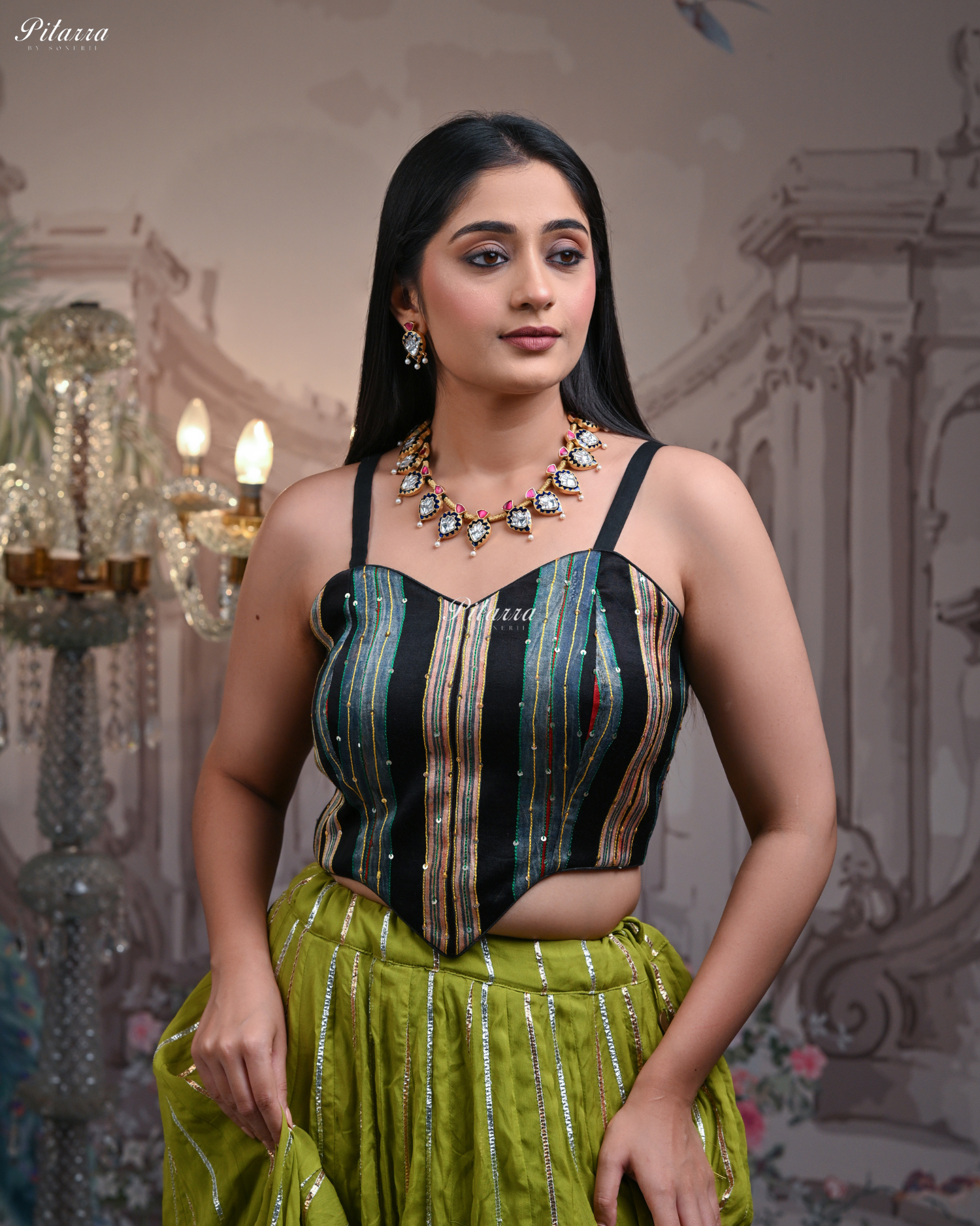 Blue Drop Exclusive Meena Kundan Necklace set