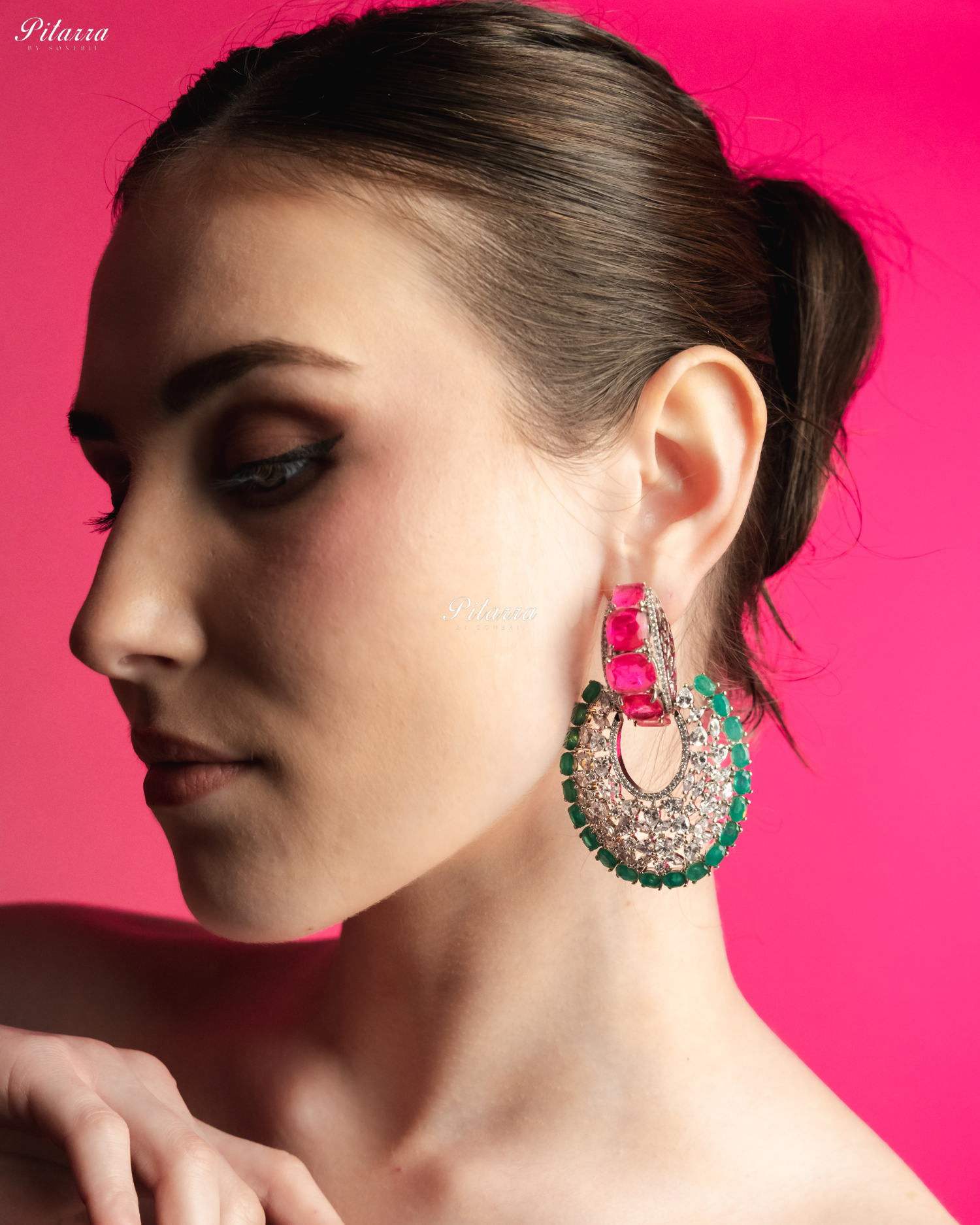 Pink Stone Emerald Layer Cubic Zirconia Dangler Earrings