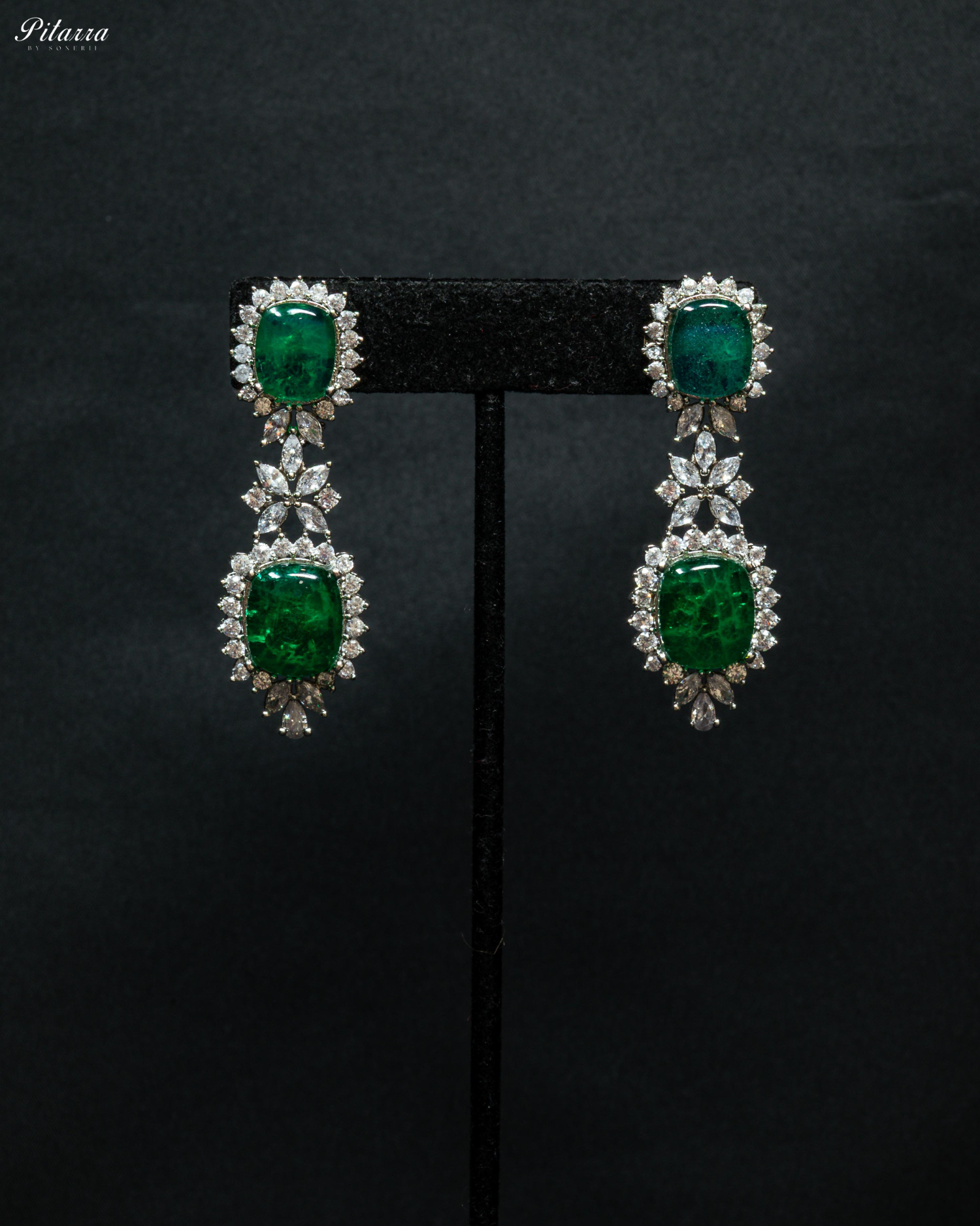 Two Layer Emerald Stone Crystal Necklace Set