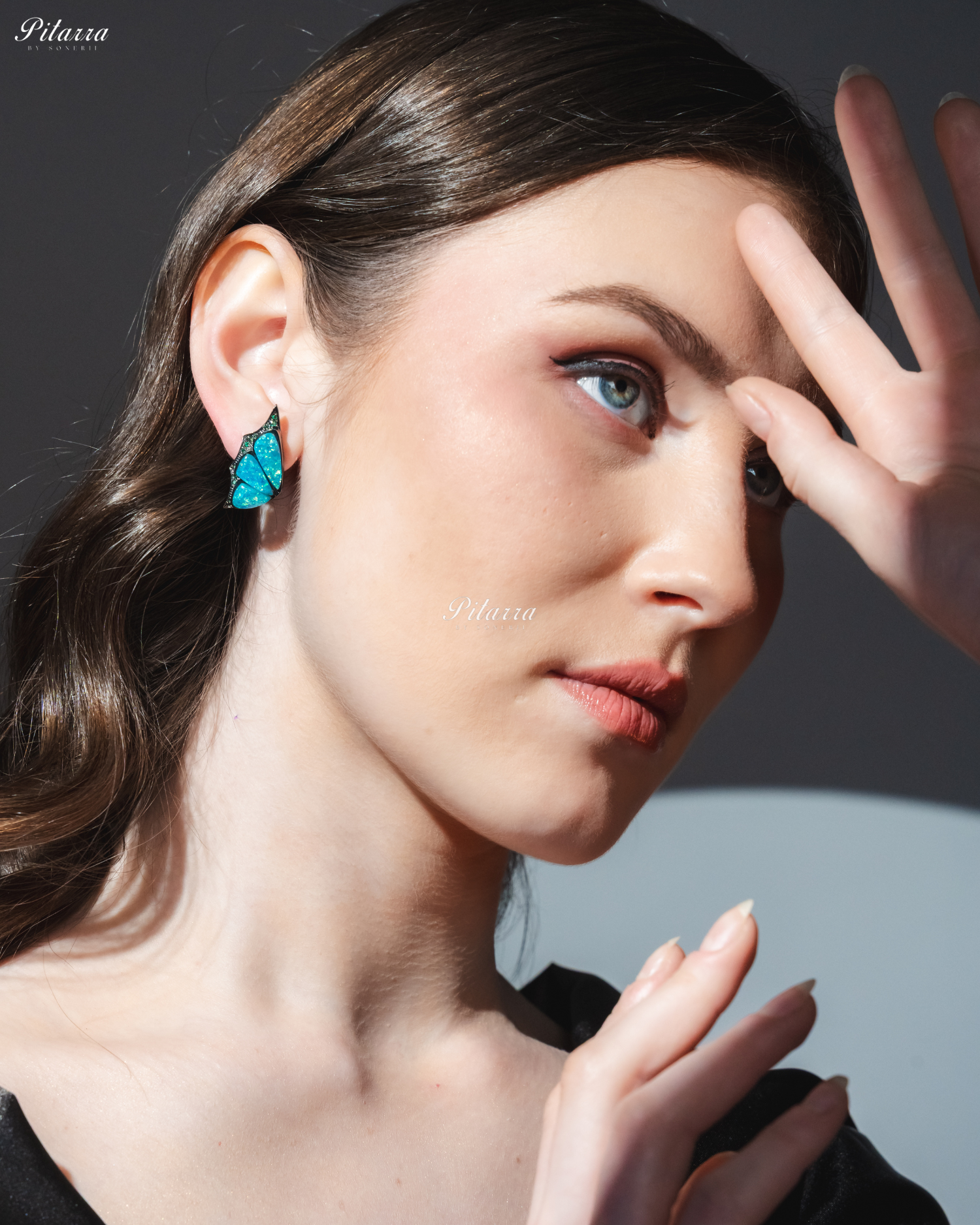 Aqua Blue Wing Shape CZ Crystal Stud Earrings