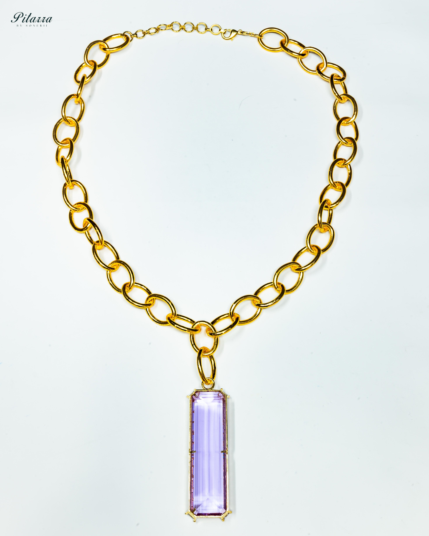 Rectangle Amethyst Crystal Doublet Chain Necklace