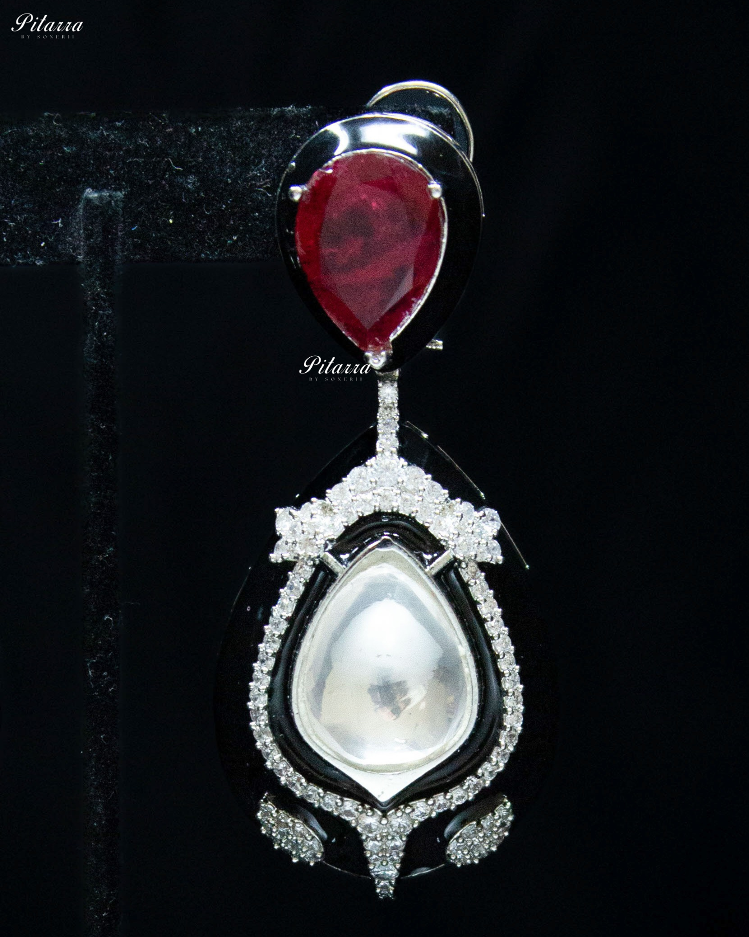 Ruby Red Stone Crystal Drop Dangler Earrings