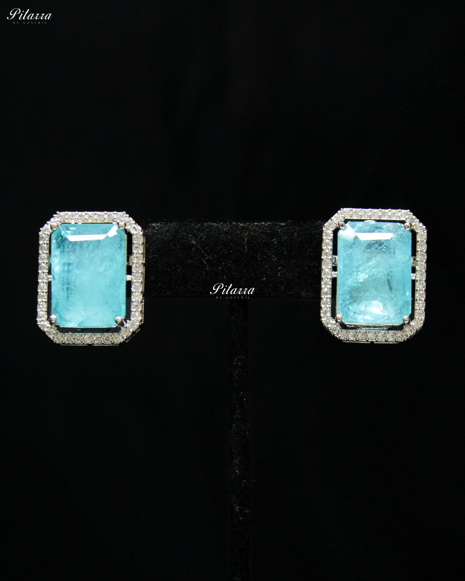 Square Aqua Blue Doublet Statement Choker Necklace Set