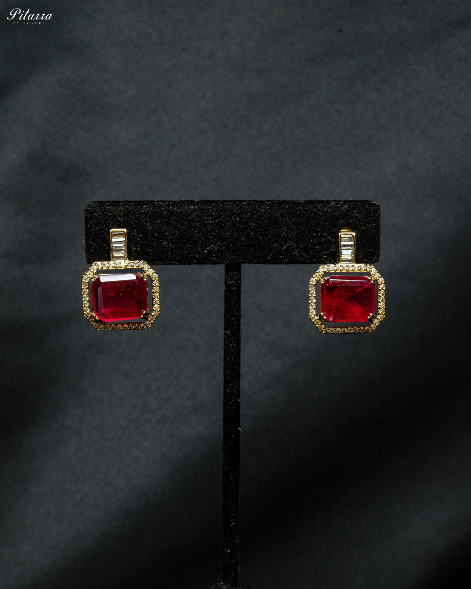 Red Stone Doublet CZ Crystal Necklace Set