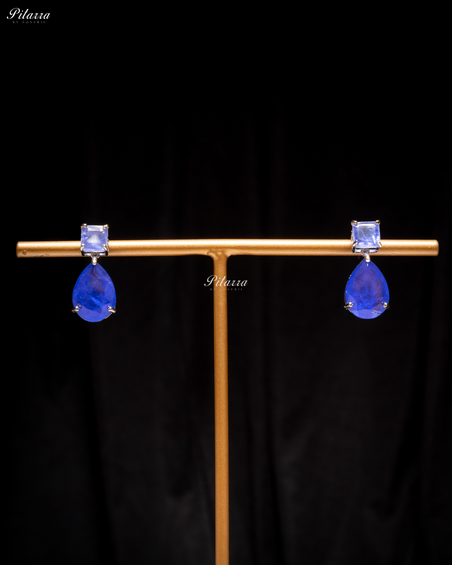 Blue Square and Drop Crystal Necklace Set