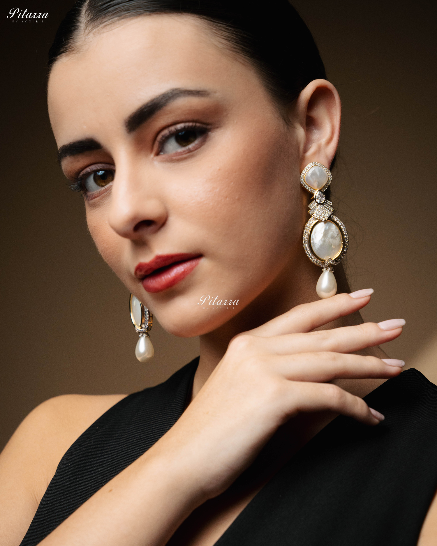 White Stone Pearl Silver CZ Dangler Earrings