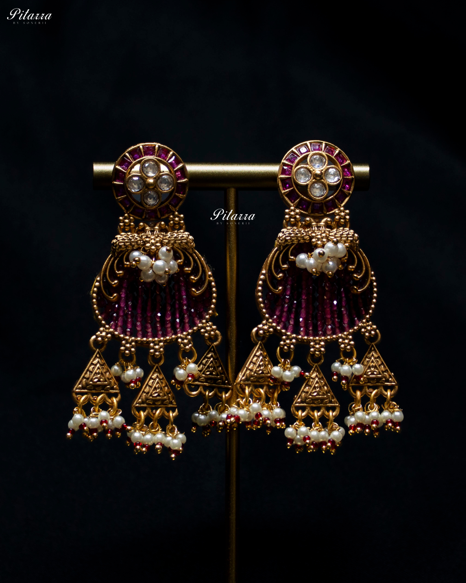 Pink Tone Pink Detailing Golden Peacock Kundan Necklace Set
