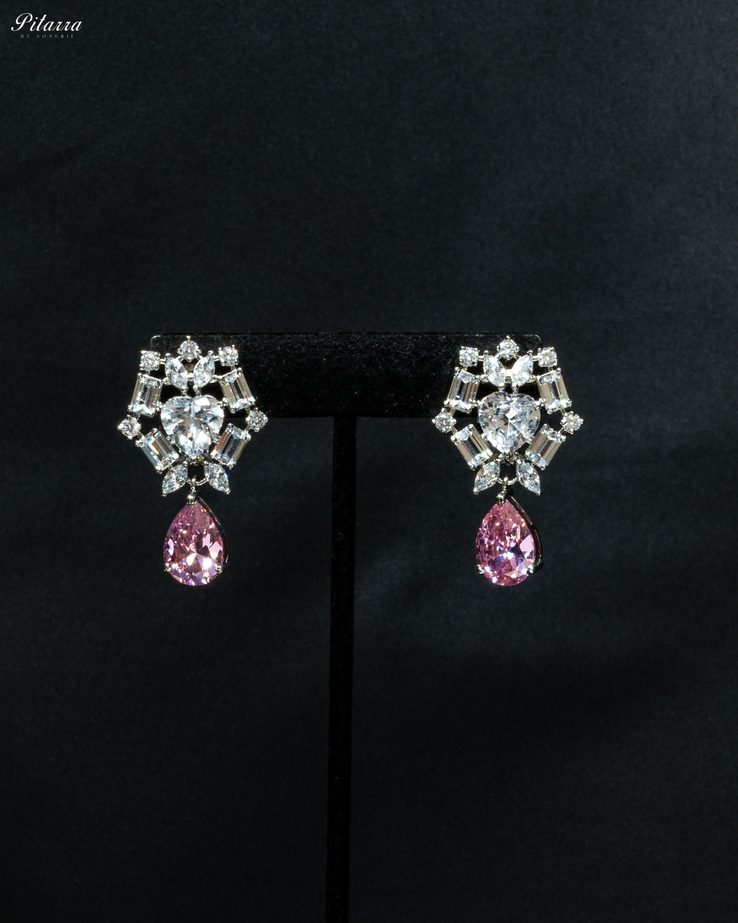 Pink Drop Cubic Zirconia Studded Necklace Set