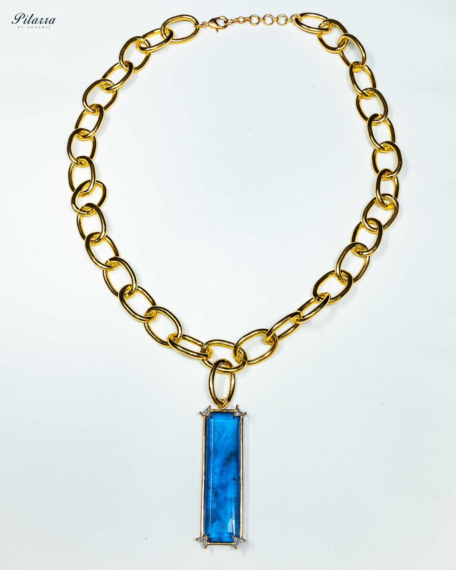 Rectangle Blue Crystal Doublet Chain Necklace