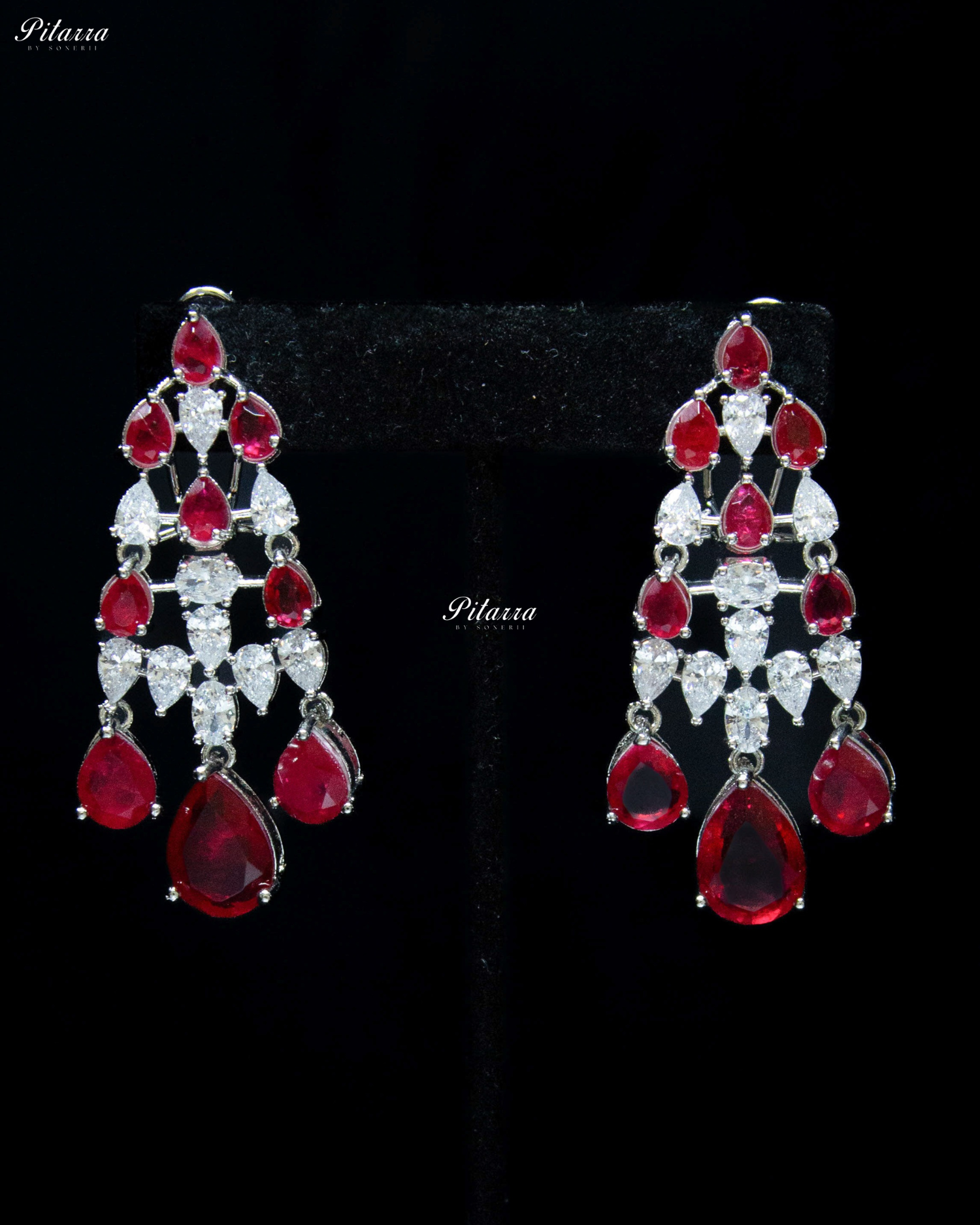 Five Layer Red CZ Stone Studded Crystal Necklace Set