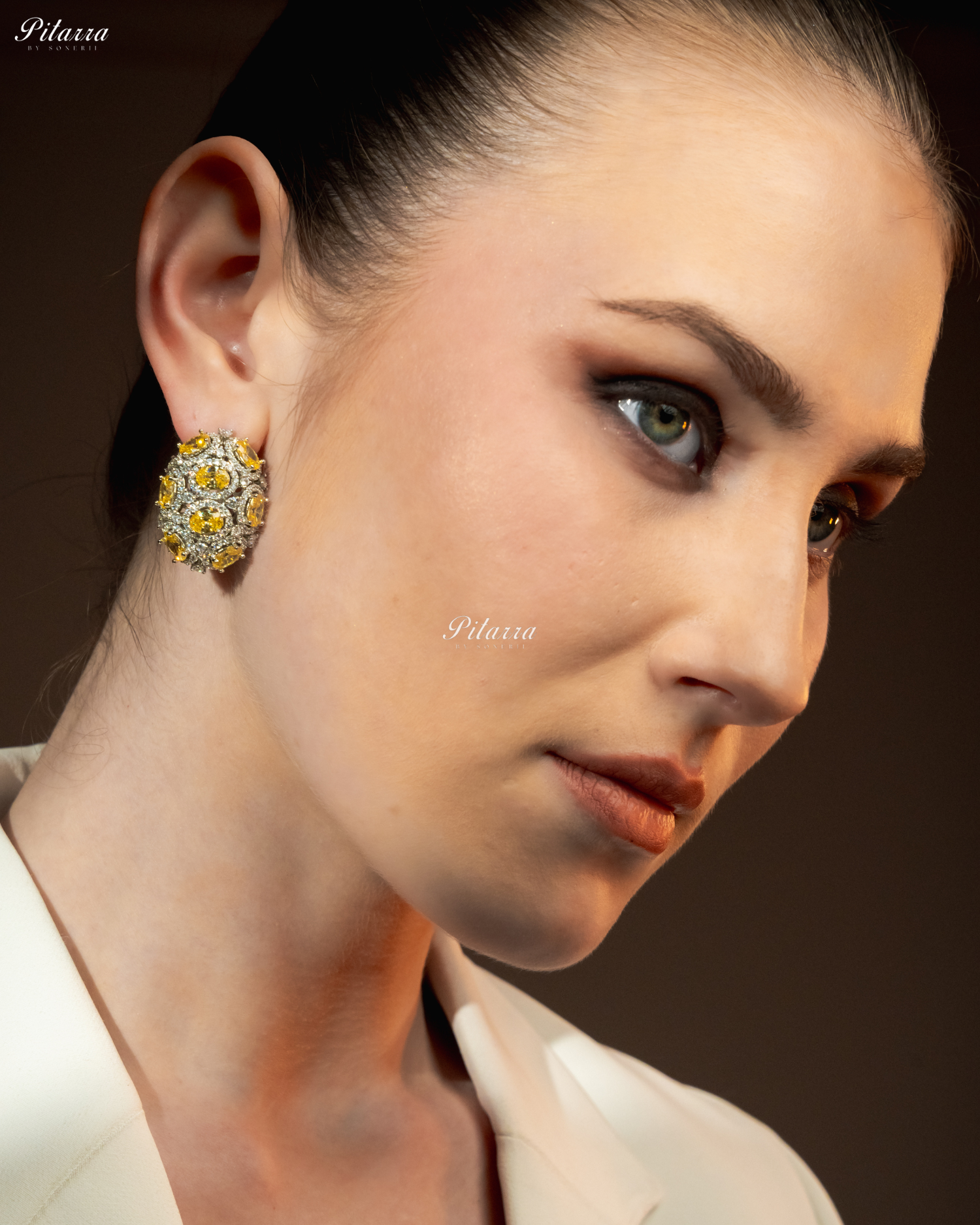 Citrin Stone Golden Crystal Stud Earrings