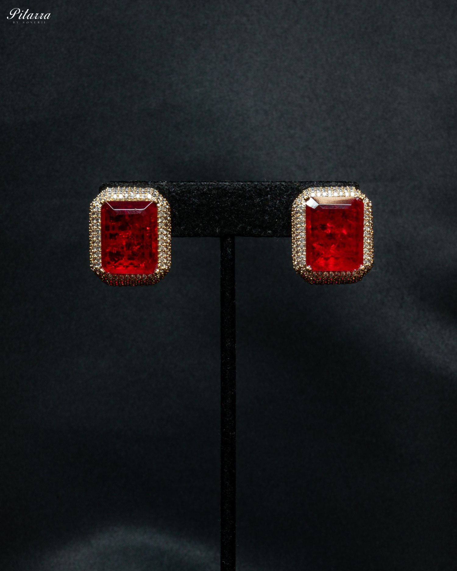Gold Finish Red Stone Zircon Long Necklace Set