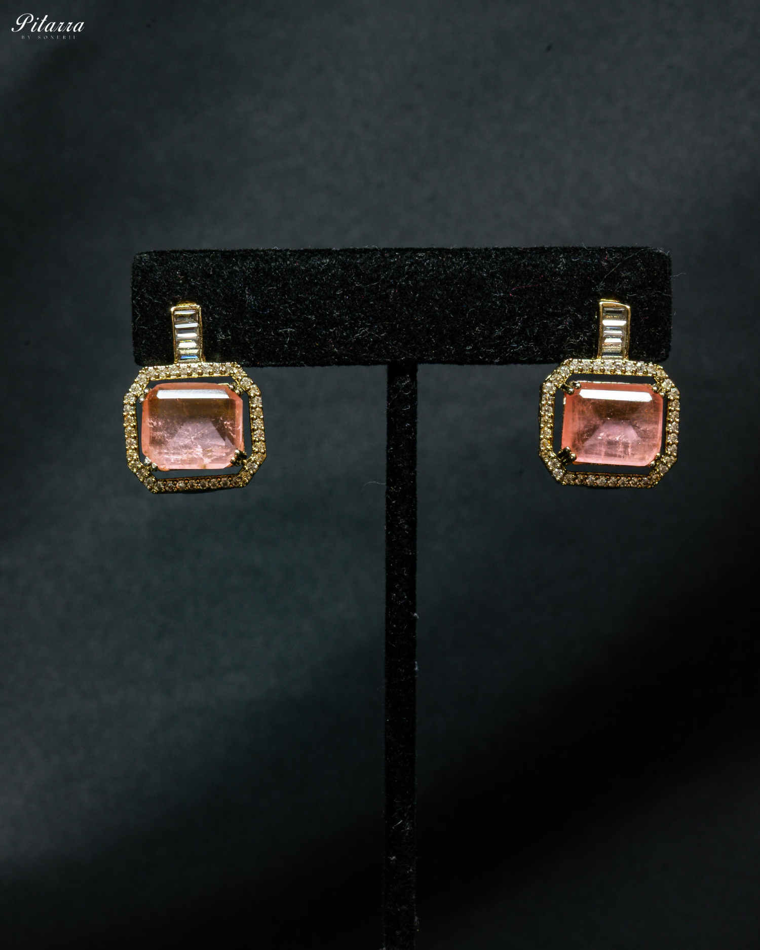 Peach Stone Doublet CZ Crystal Necklace Set