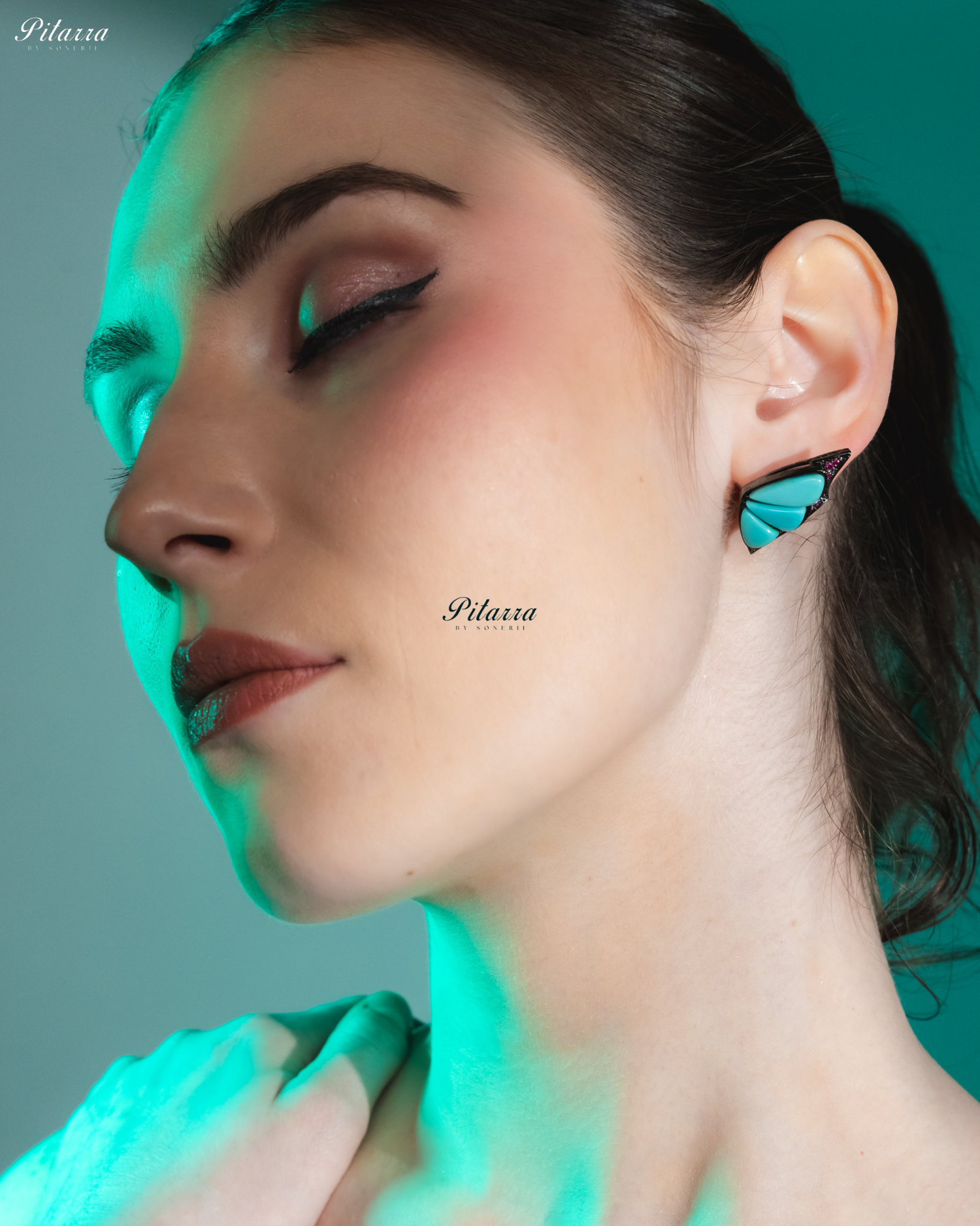 Turquoise Blue Wing Shape CZ Crystal Stud Earrings