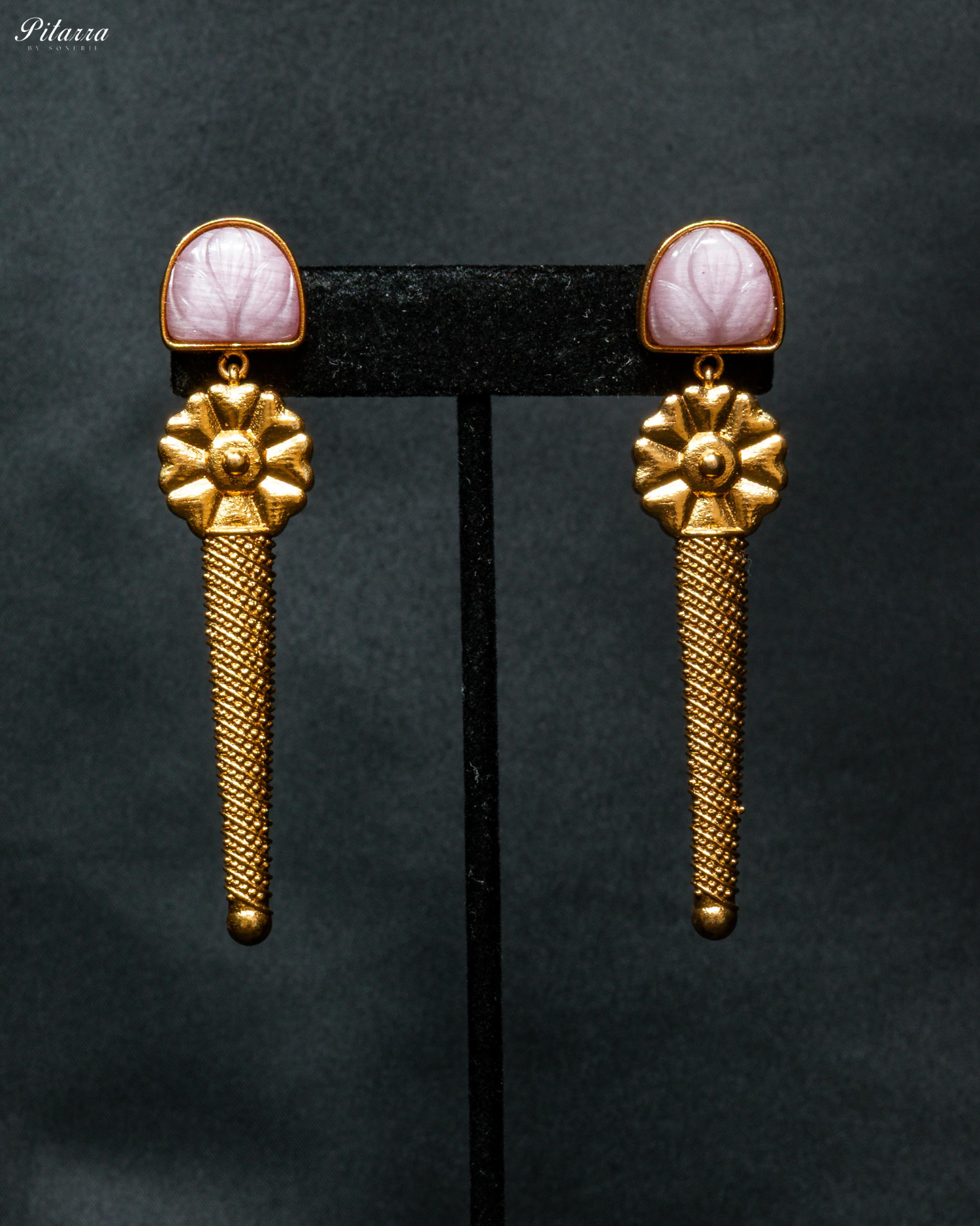 Pink Stone Gold Finish Kundan Necklace Set