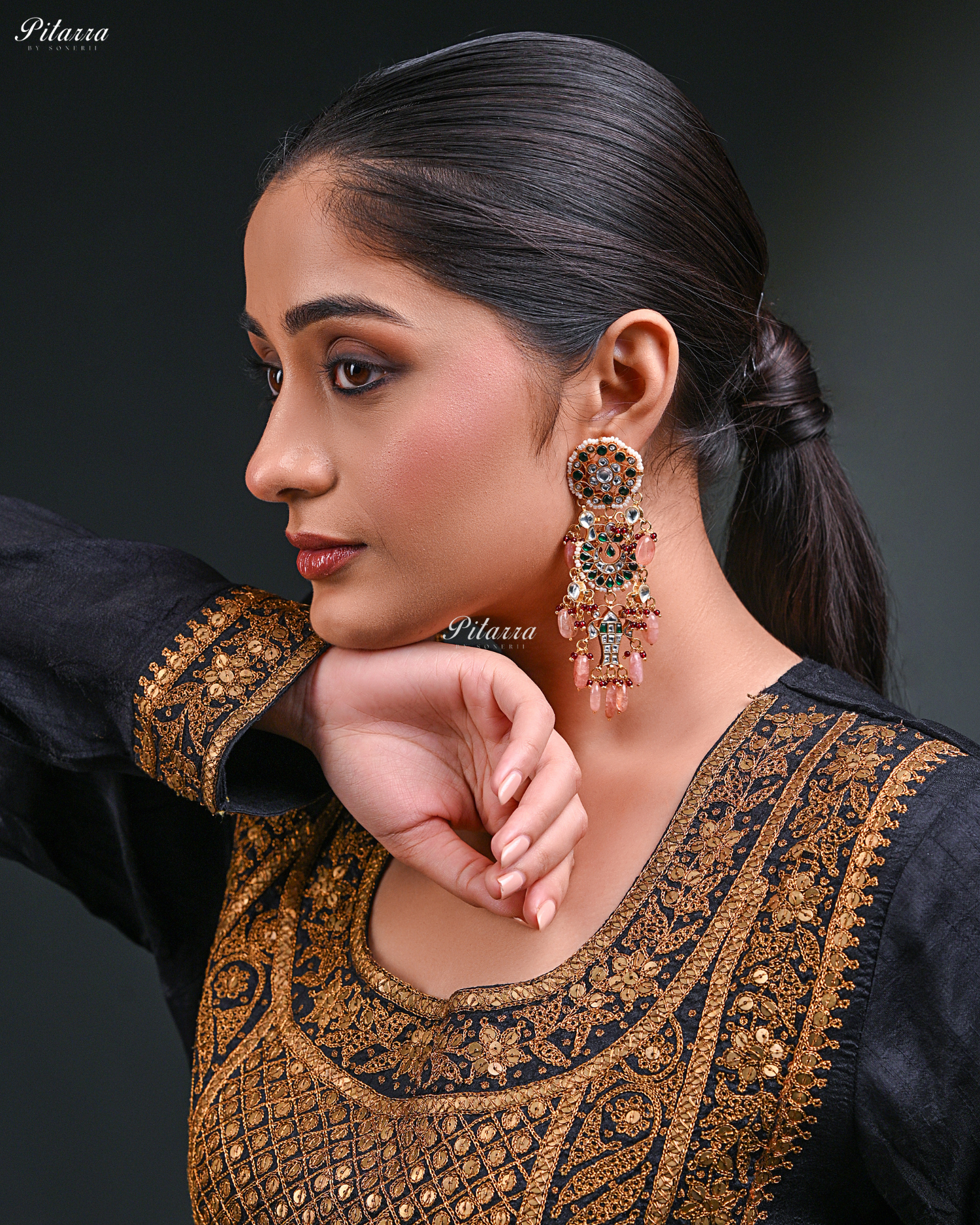 Gold Plated Pearl Multicolored Kundan Dangler Earrings